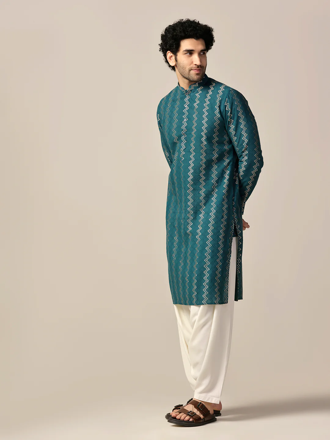 Men Green Kurta Patiala Set - Image 3