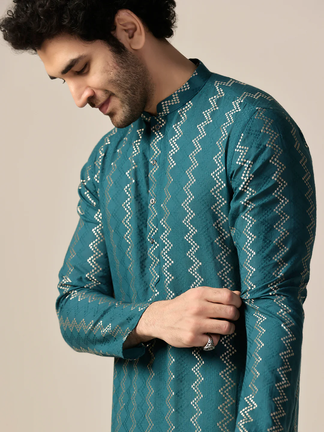 Men Green Kurta Patiala Set - Image 5