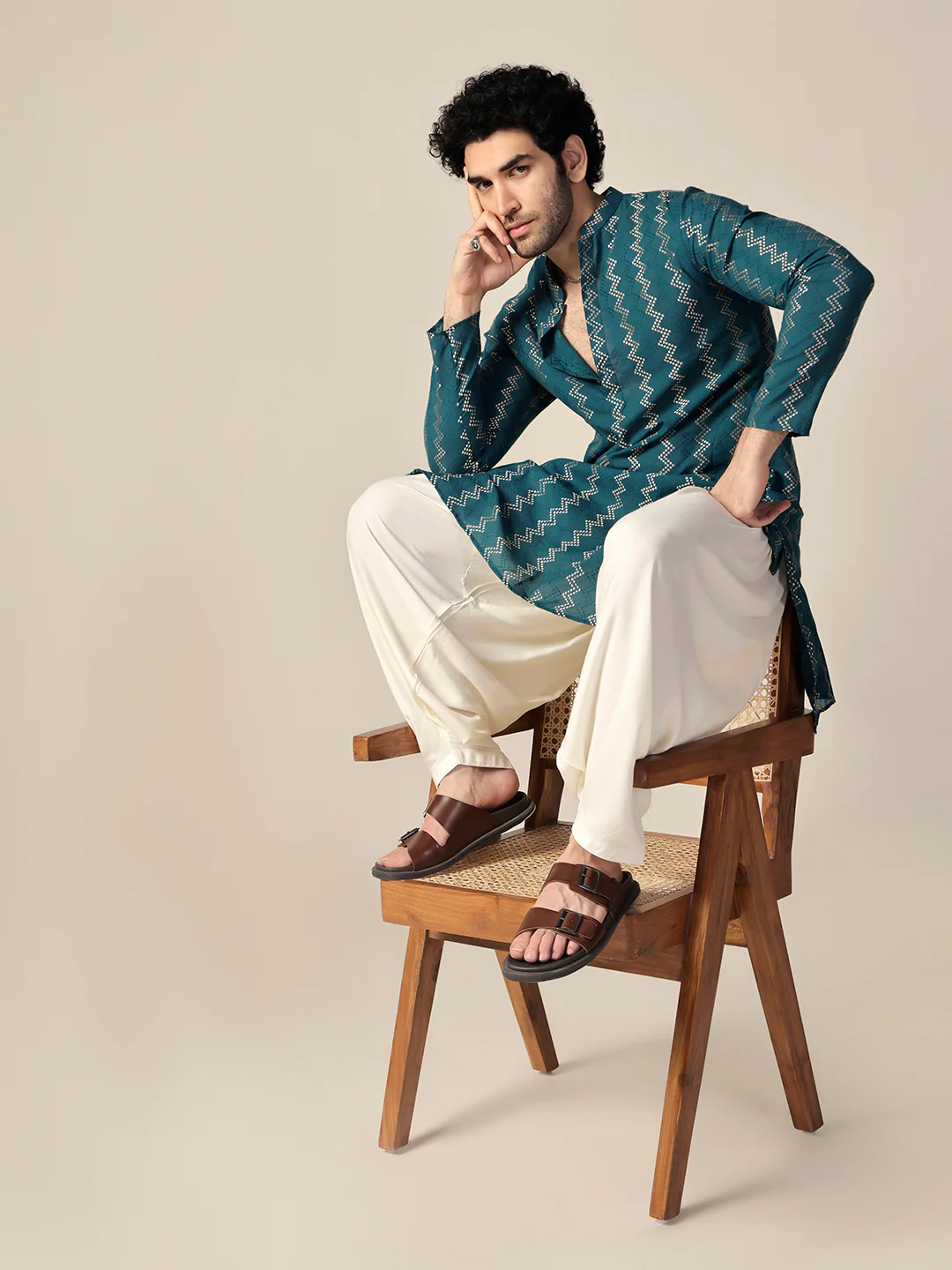 Men Green Kurta Patiala Set - Image 7