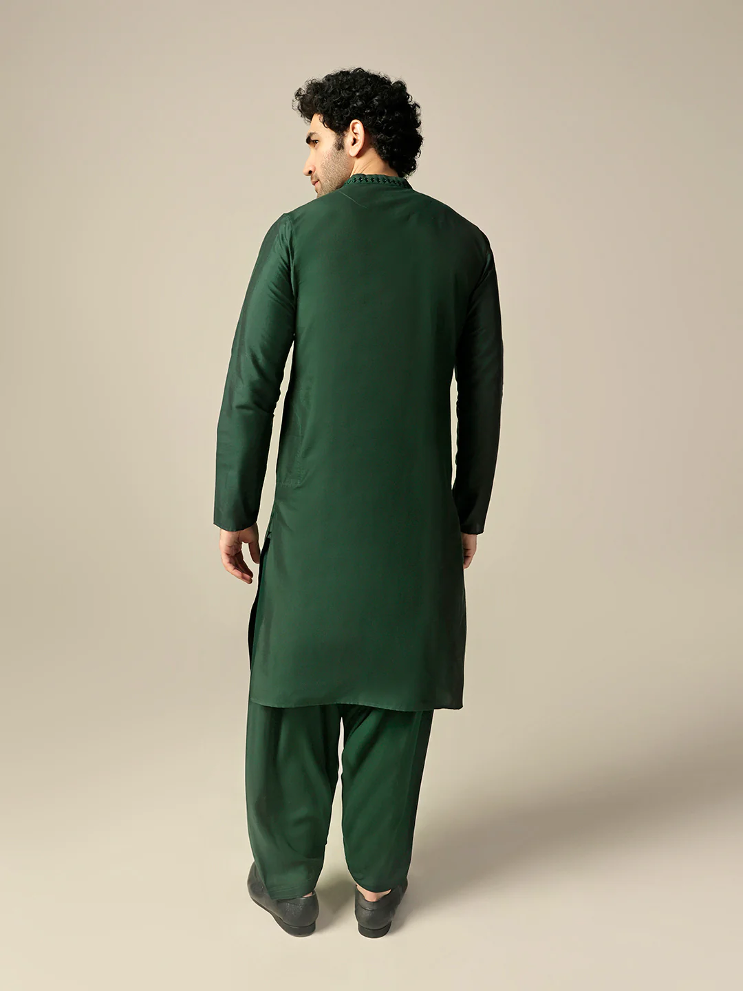 Men Green Mirror Work Embroidered Kurta Patiala Set - Image 5