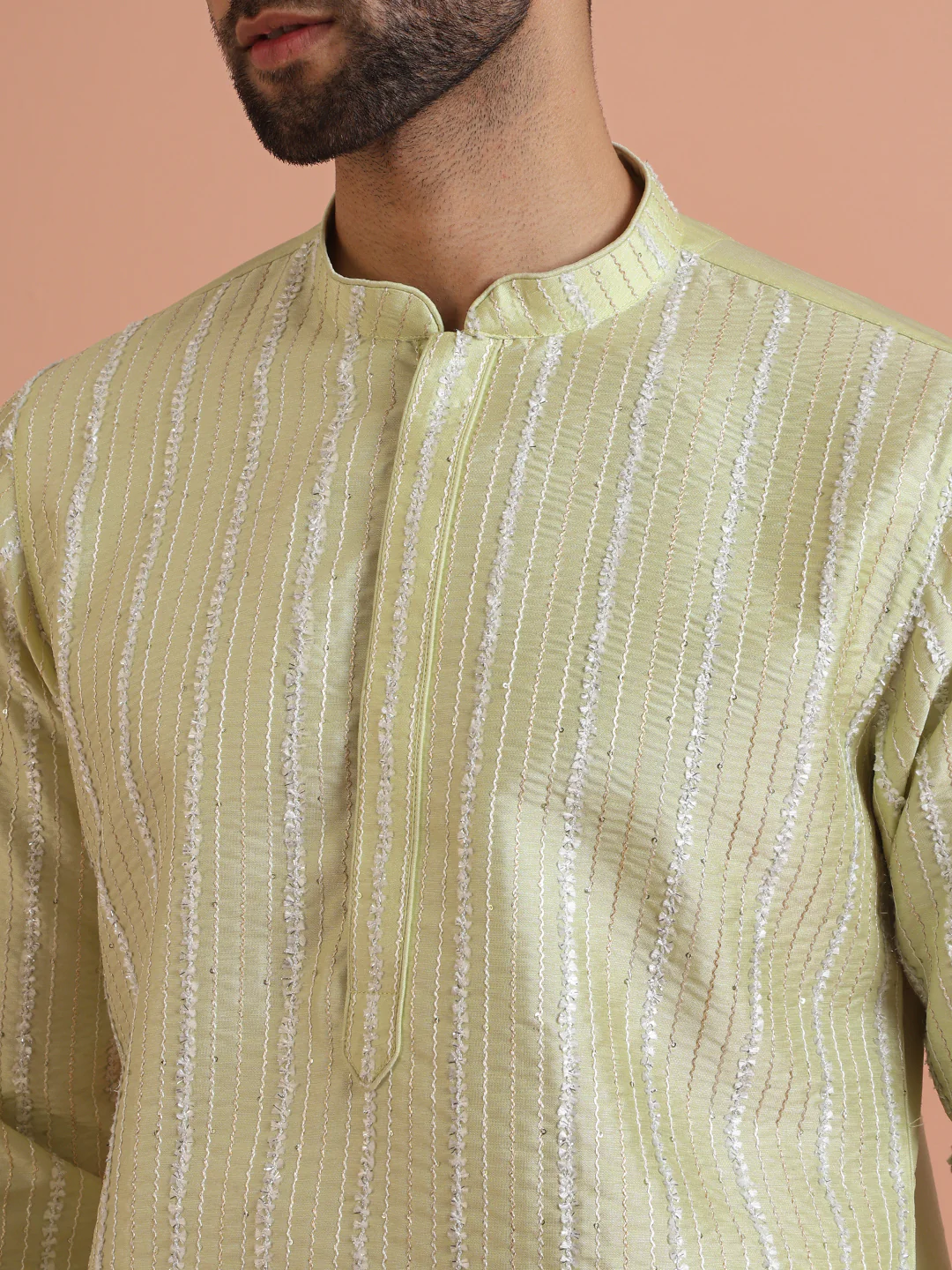 Men Green Kurta Trouser Set - Image 6