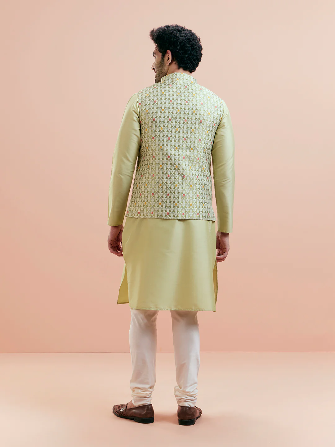 Pastel Green Cotton Silk Textured Nehru Jacket - Image 5