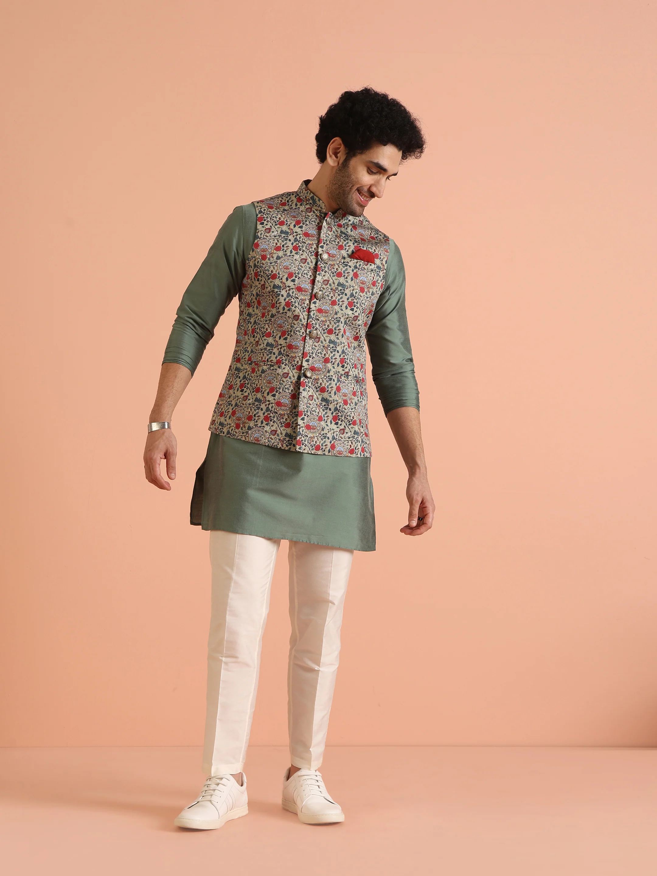 Multicolour Printed Ethnic Motifs Nehru Jacket Set - Image 2