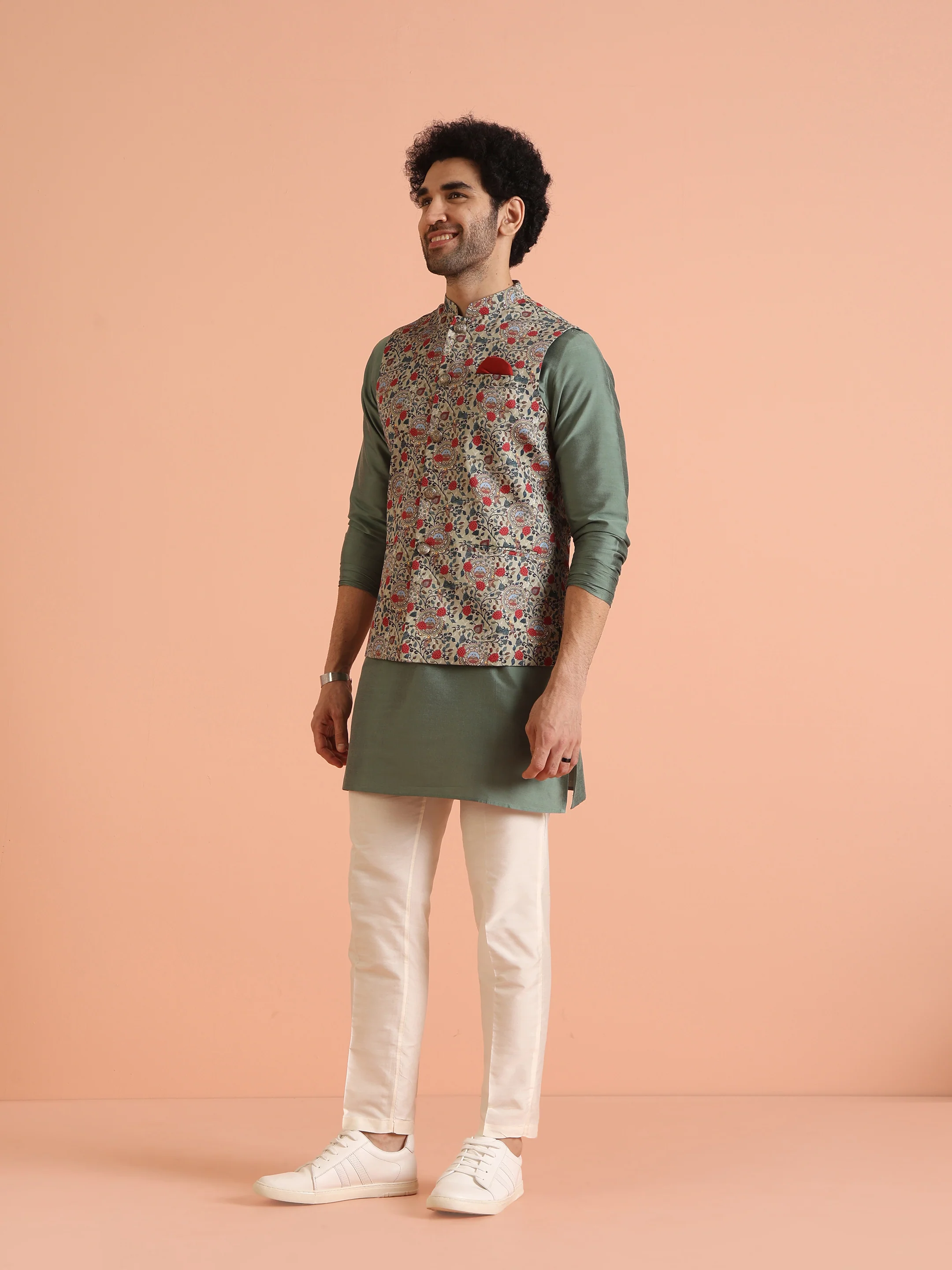 Multicolour Printed Ethnic Motifs Nehru Jacket Set - Image 3