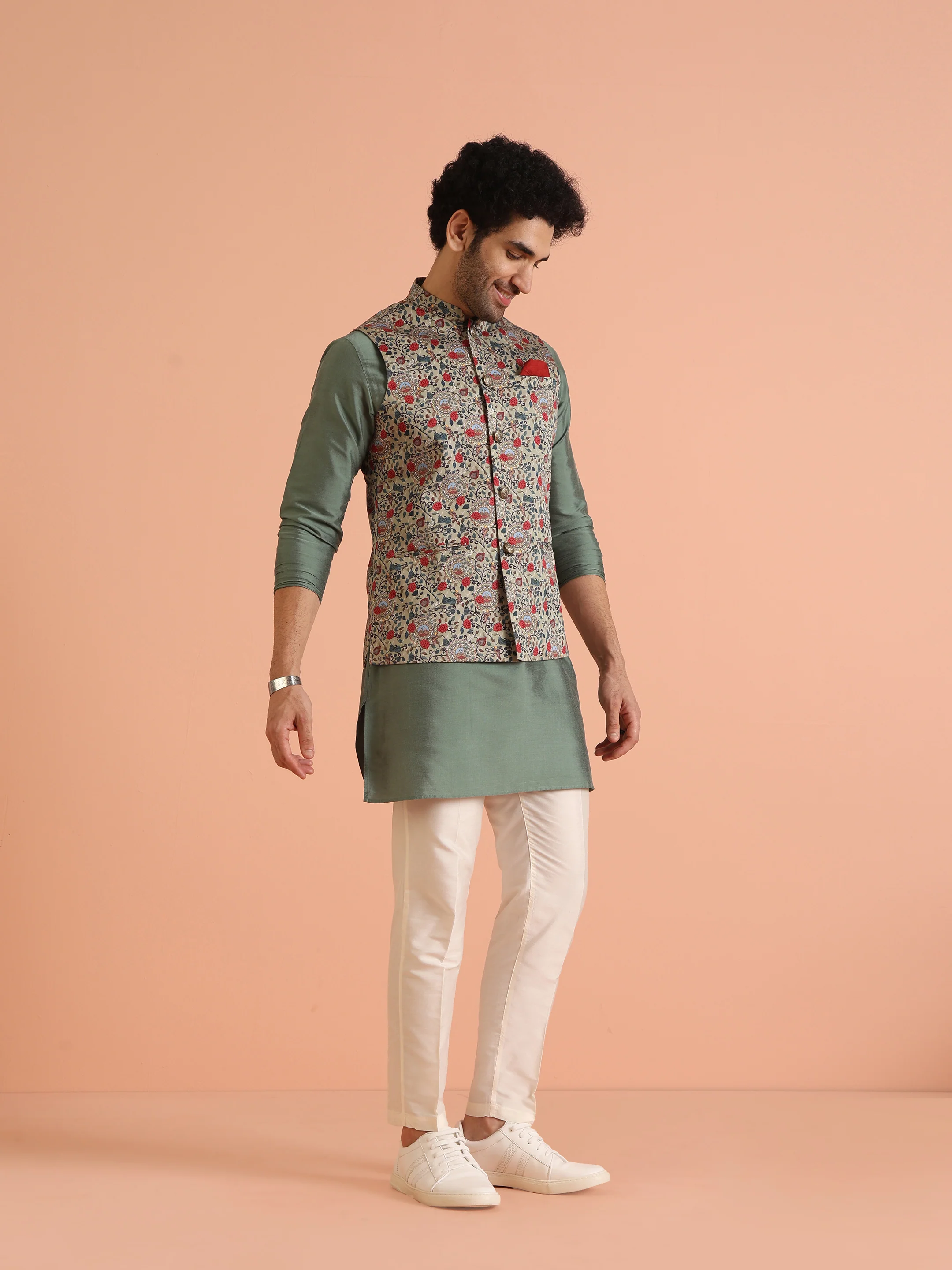 Multicolour Printed Ethnic Motifs Nehru Jacket Set - Image 4
