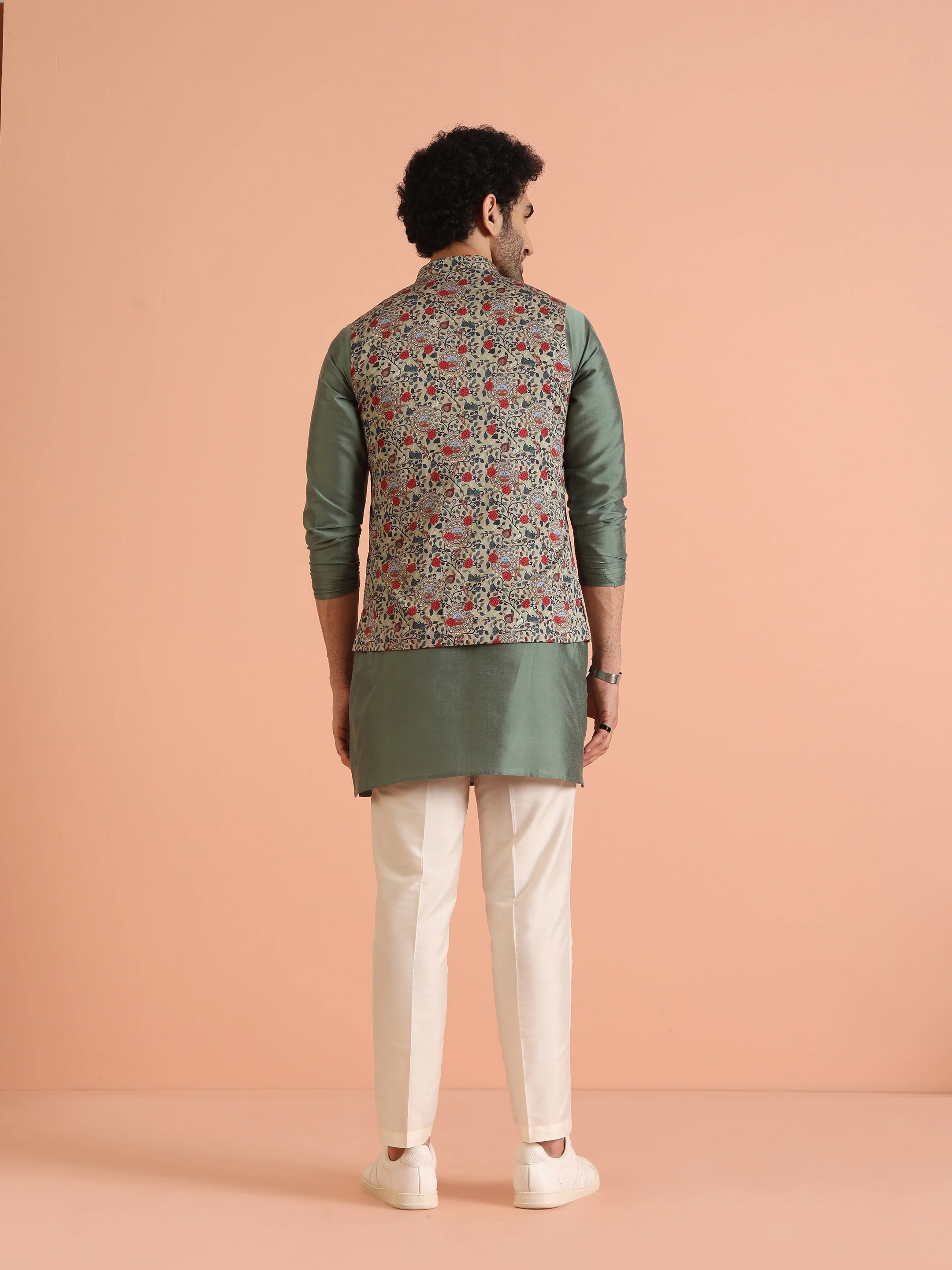 Multicolour Printed Ethnic Motifs Nehru Jacket Set - Image 5