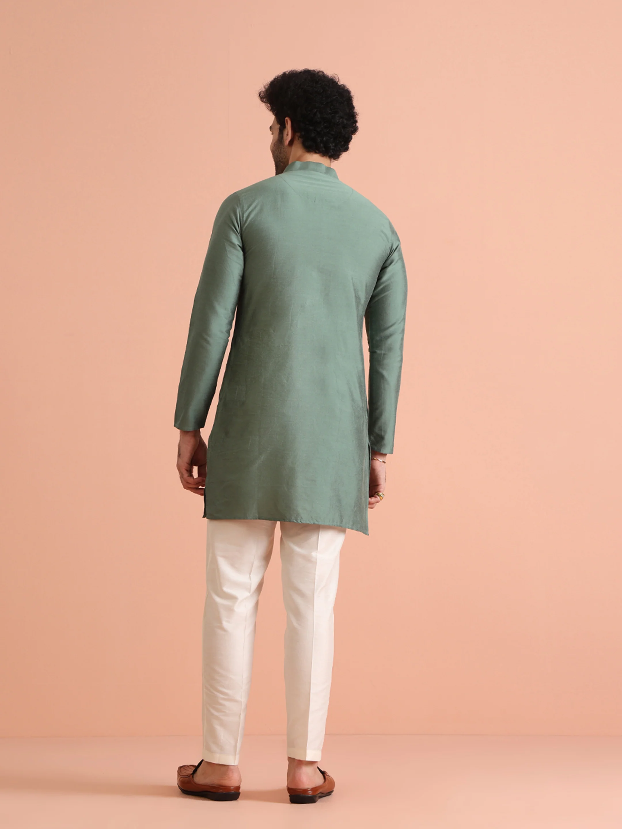 Sage Green Mid Kurta with White Trouser - Image 4