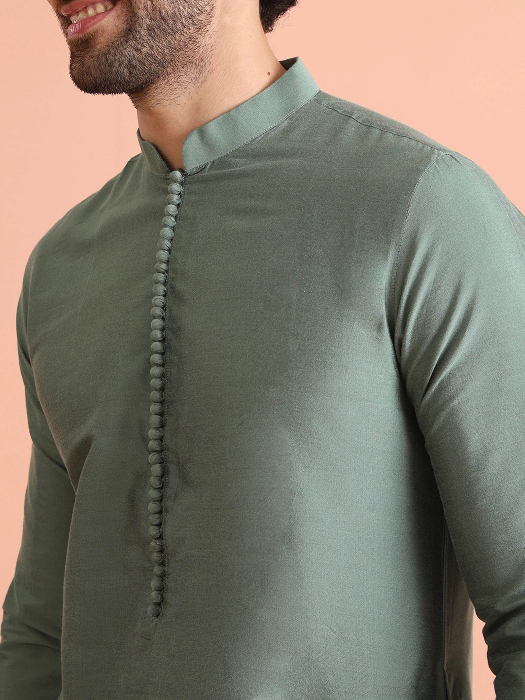 Sage Green Mid Kurta with White Trouser - Image 5