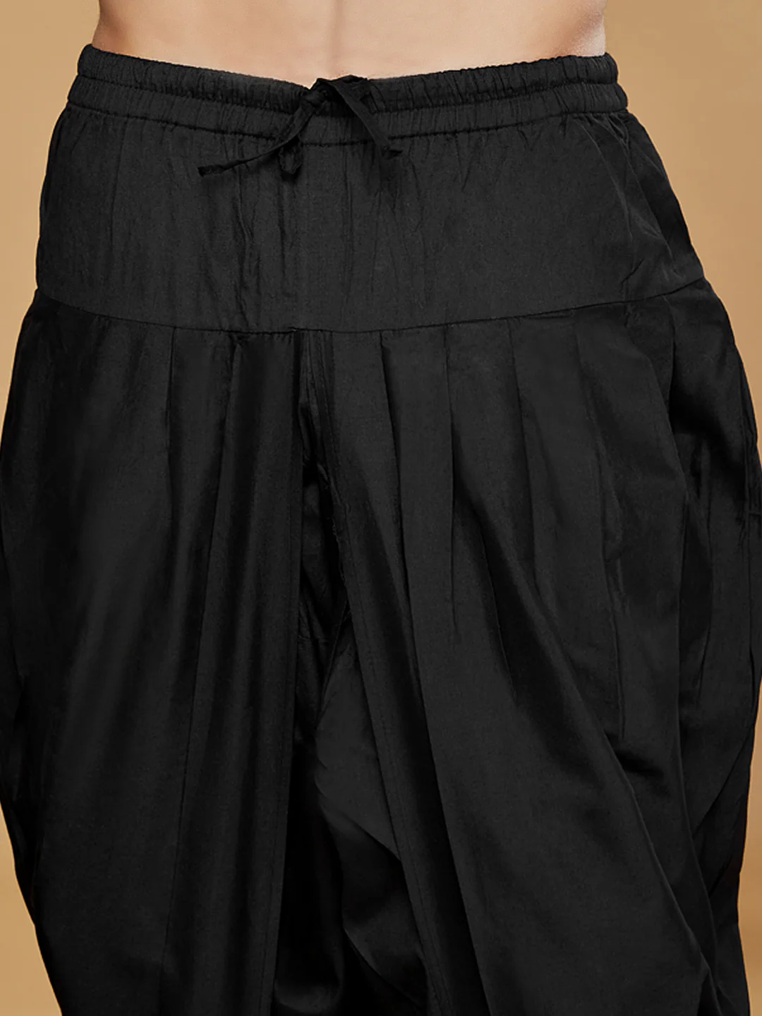 Black Silk Blend Jacquard Indowestern Sherwani with Dhoti - Image 6