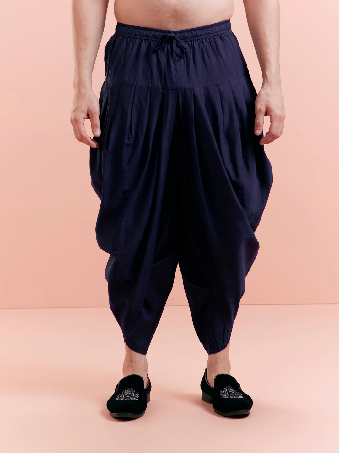 Men Navy Blue Sherwani Dhoti Set - Image 6