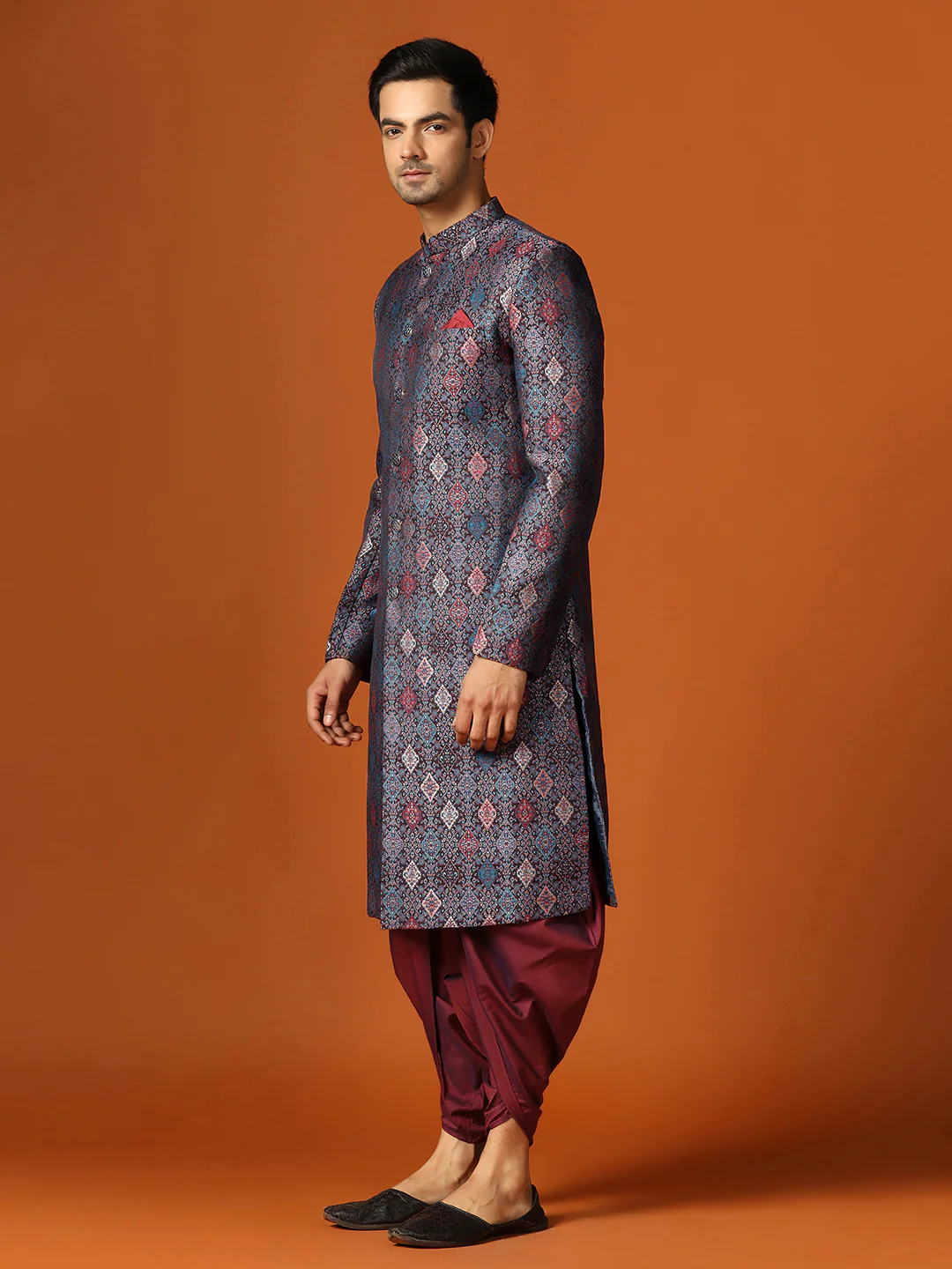 Men Green Sherwani Dhoti Set - Image 3