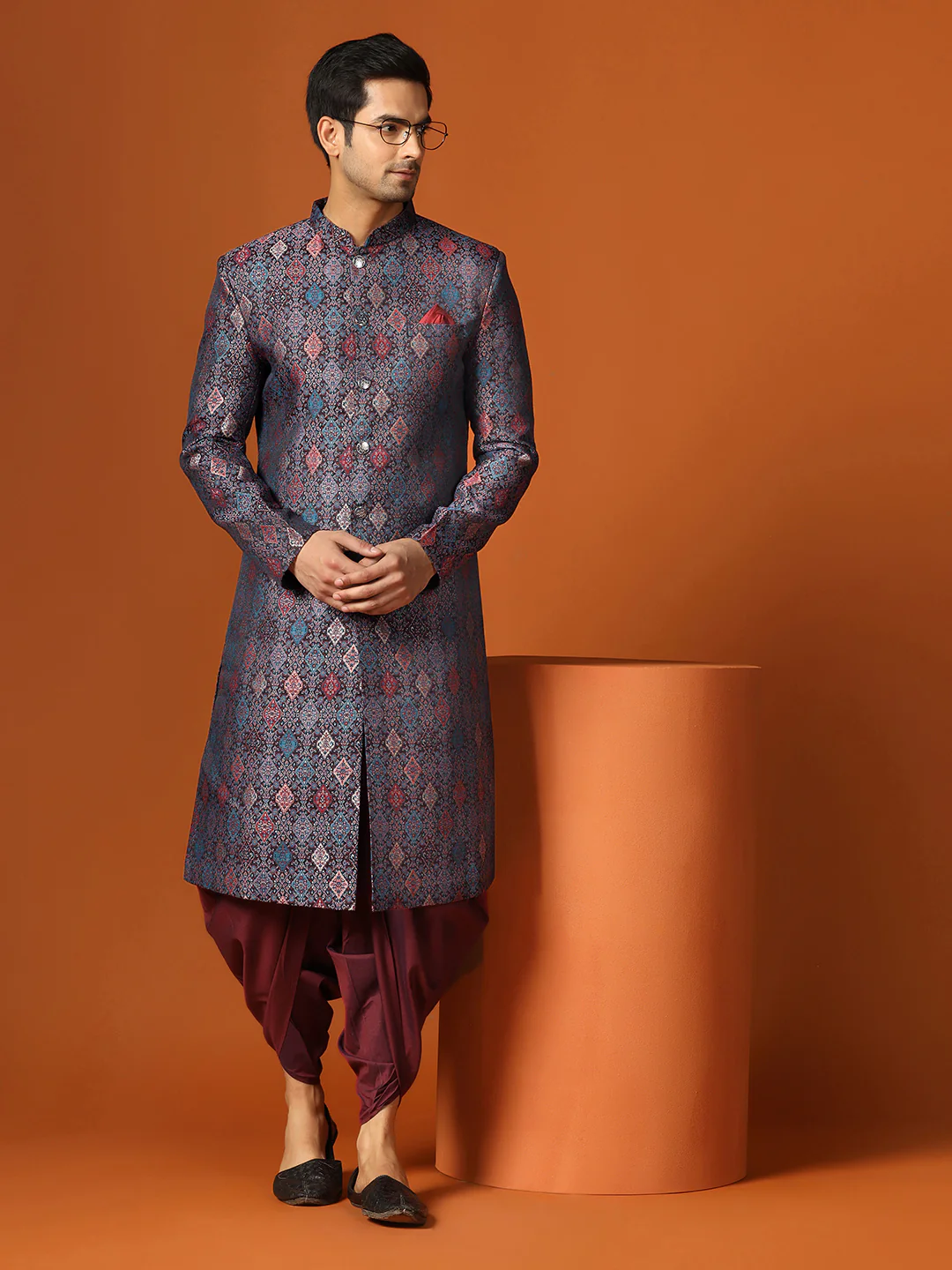 Men Green Sherwani Dhoti Set - Image 7