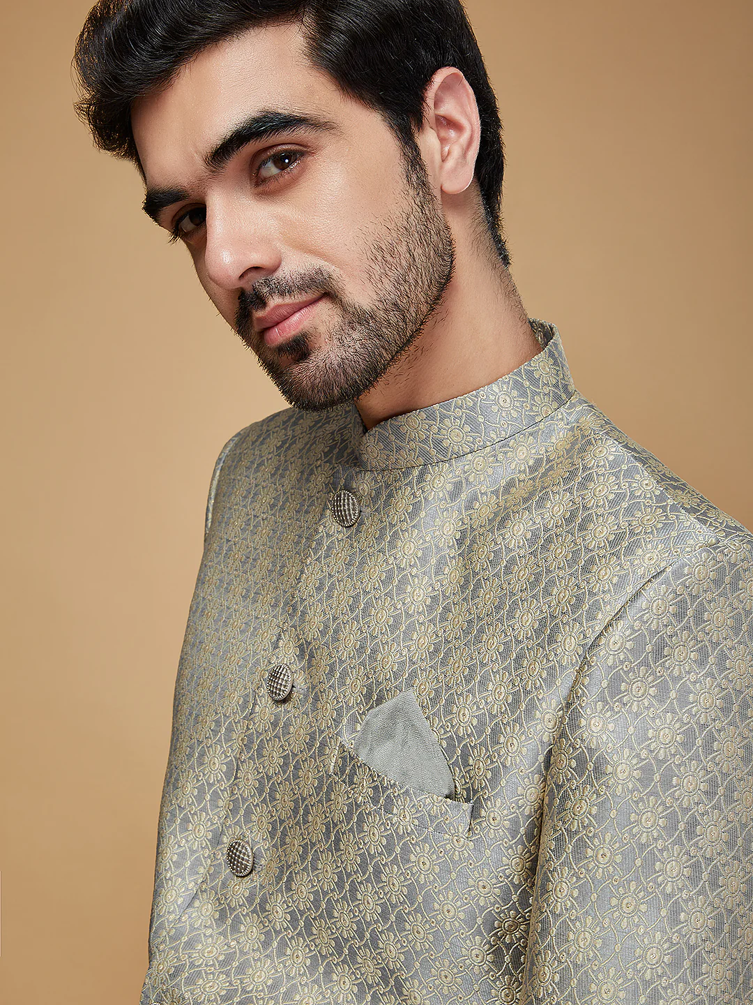 Men Green Sherwani Dhoti Set - Image 5