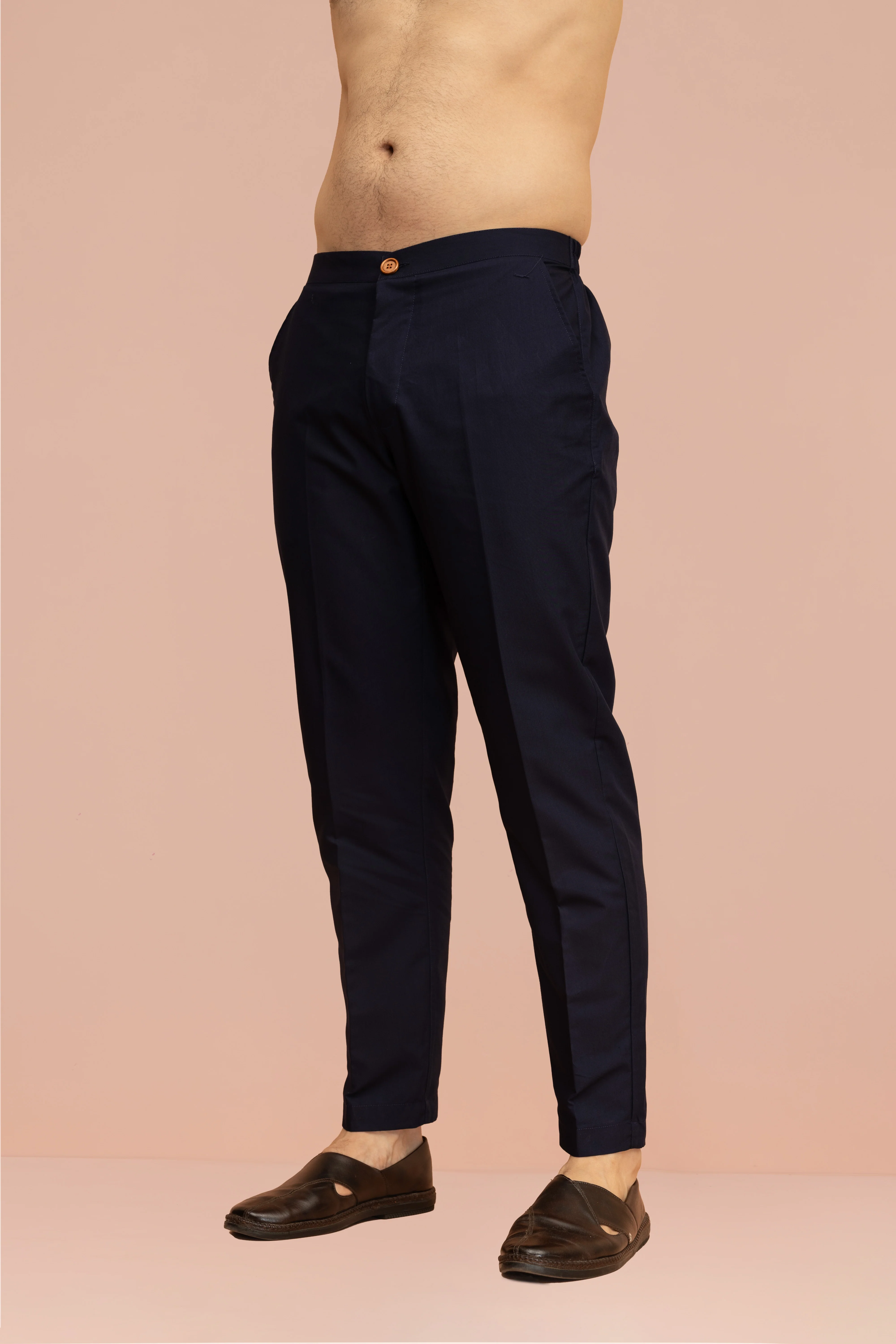 Men Navy Blue Textured Indowestern Trouser Set - Image 6
