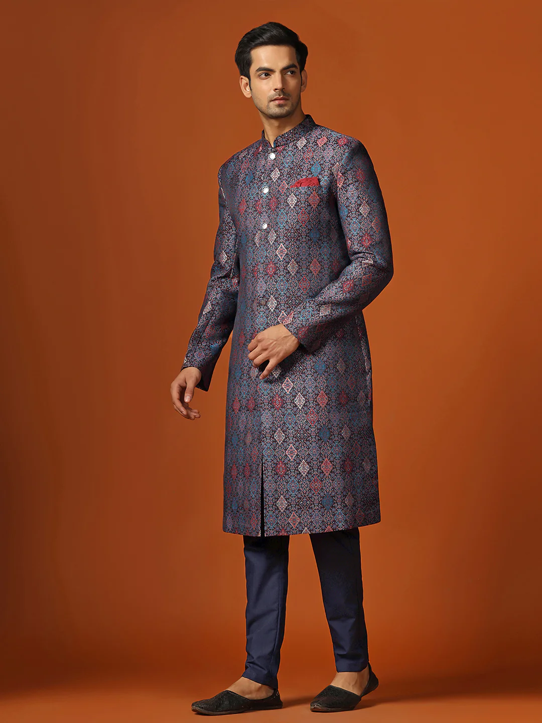 Men Green Sherwani Trouser Set - Image 3