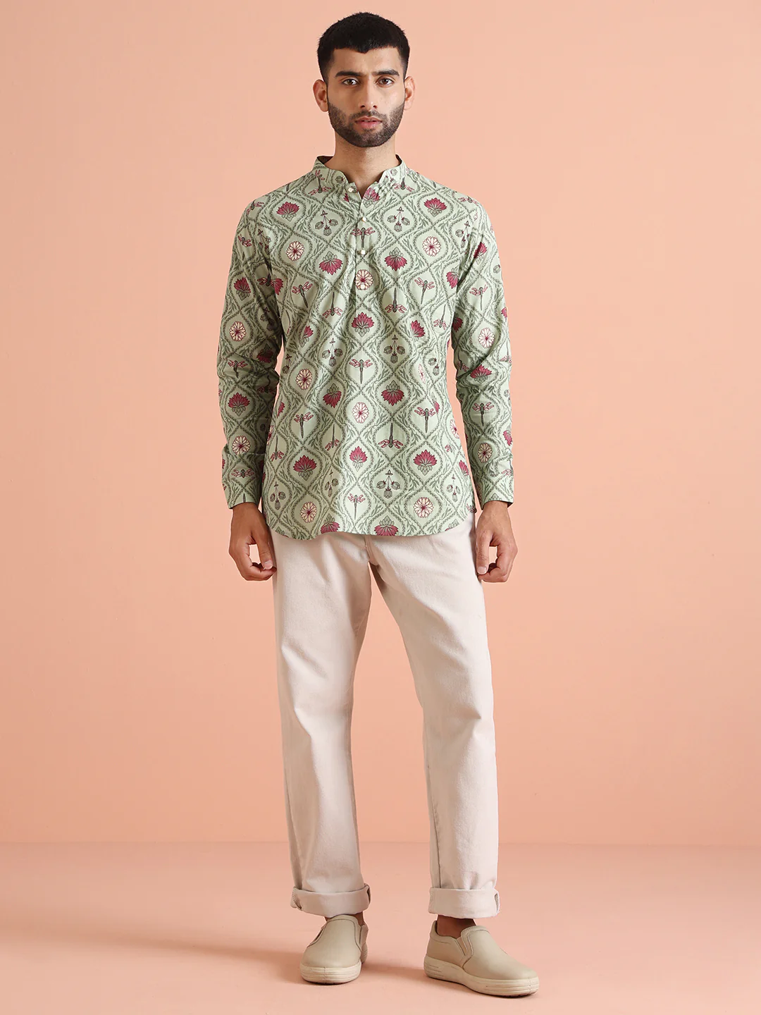 Green Cotton Printed Short Kurta - Image 6