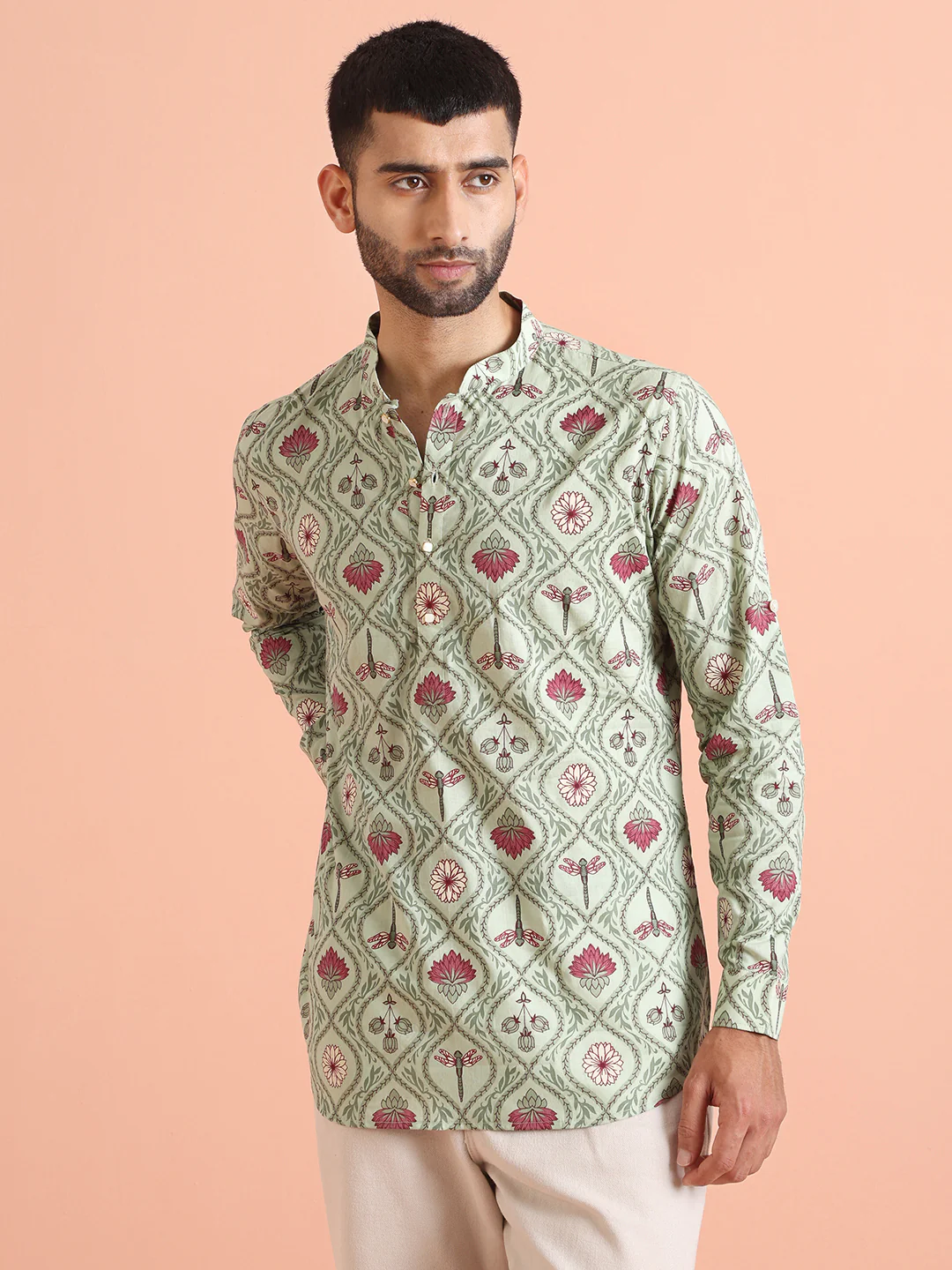 Green Cotton Printed Short Kurta - Image 7