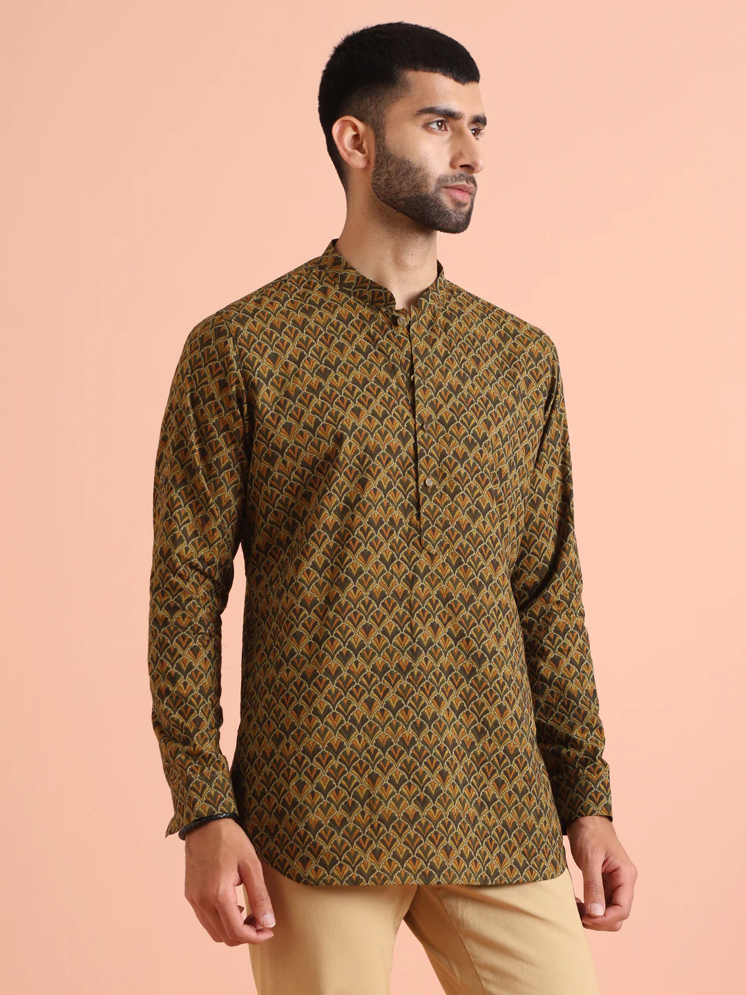 Olive Green Printed Kurta â€“ Casual & Festive Wear - Image 2