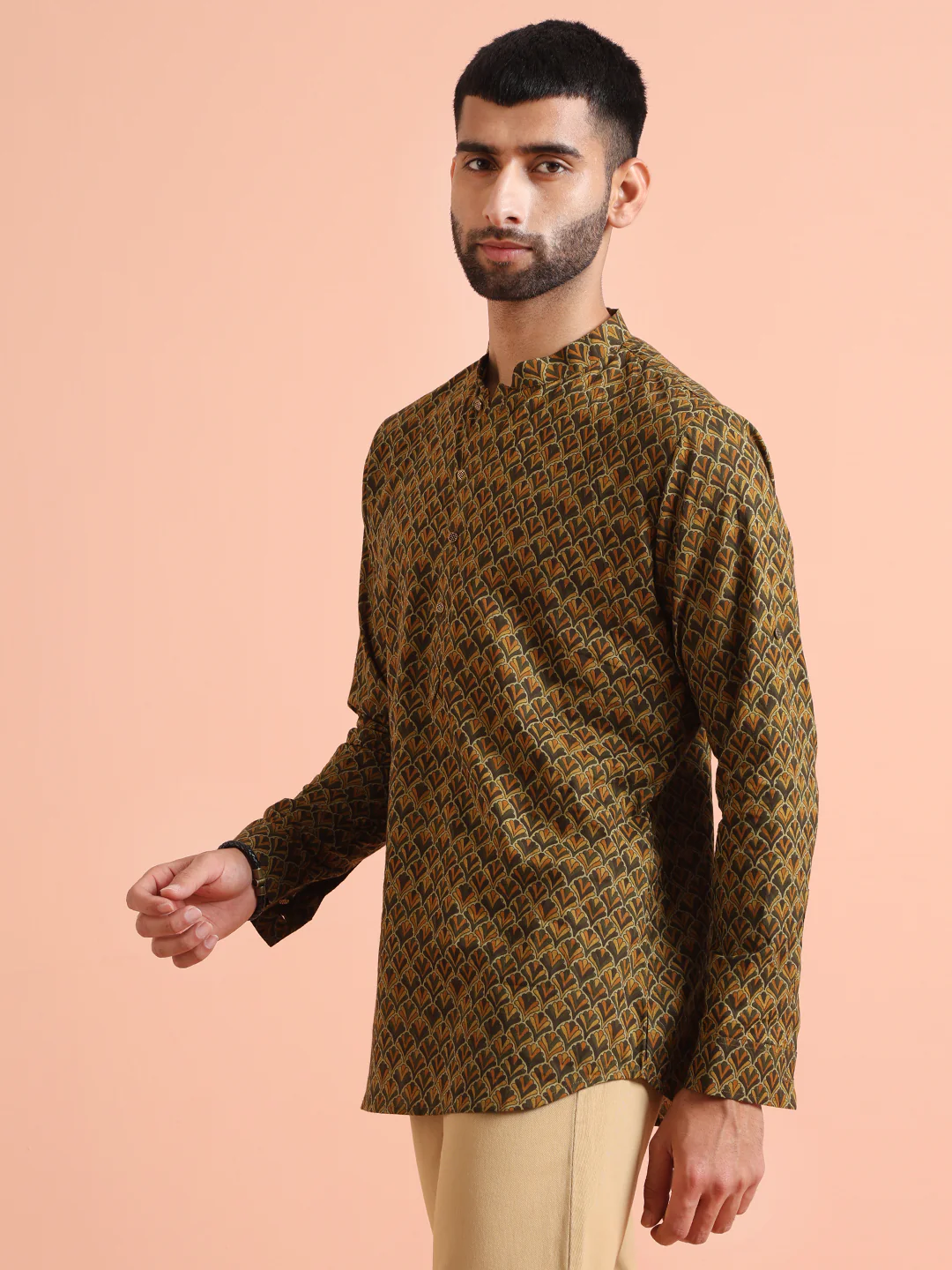 Olive Green Printed Kurta â€“ Casual & Festive Wear - Image 3