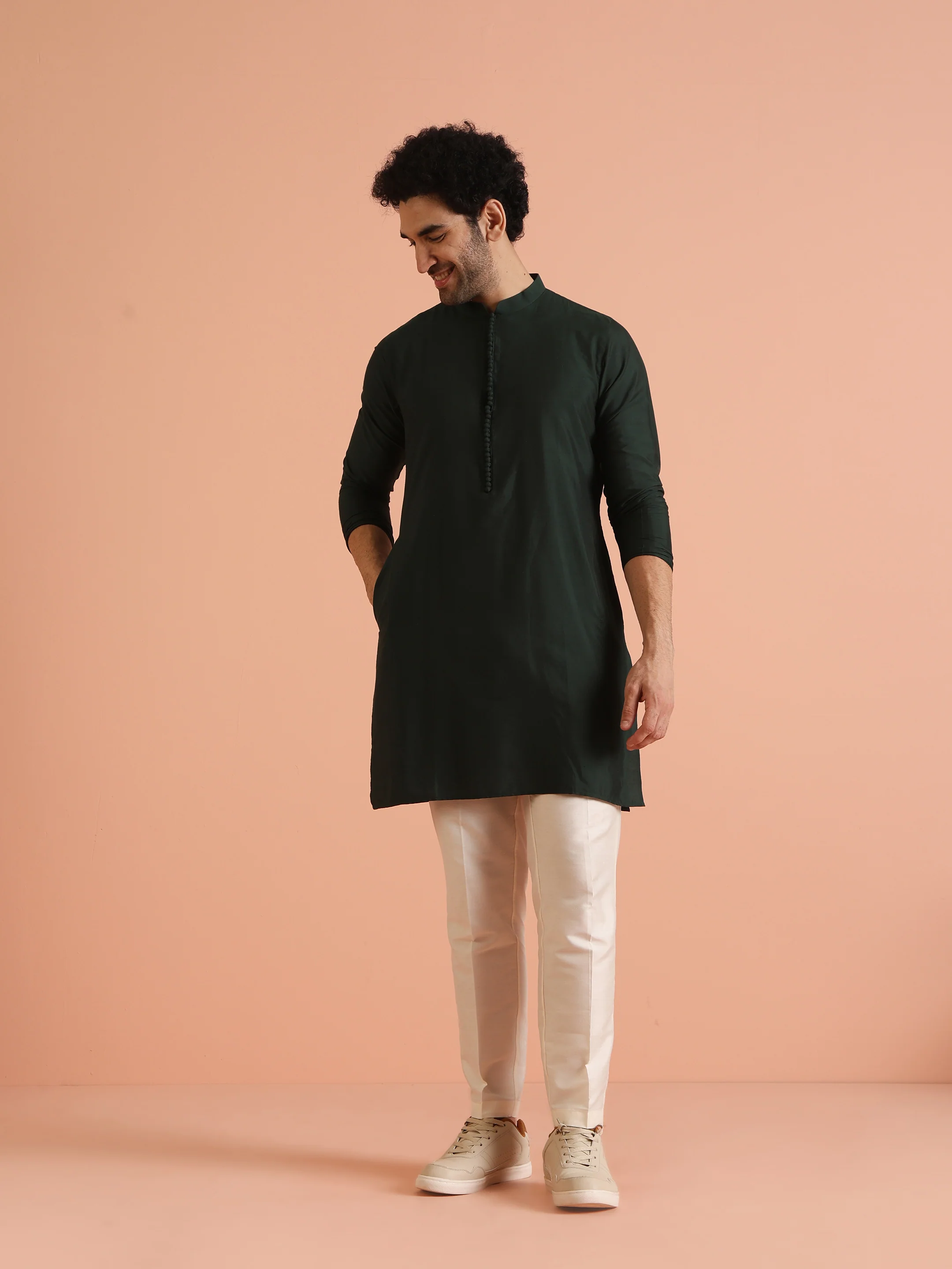Green Solid Kurta Jacket Trouser Set - Image 8