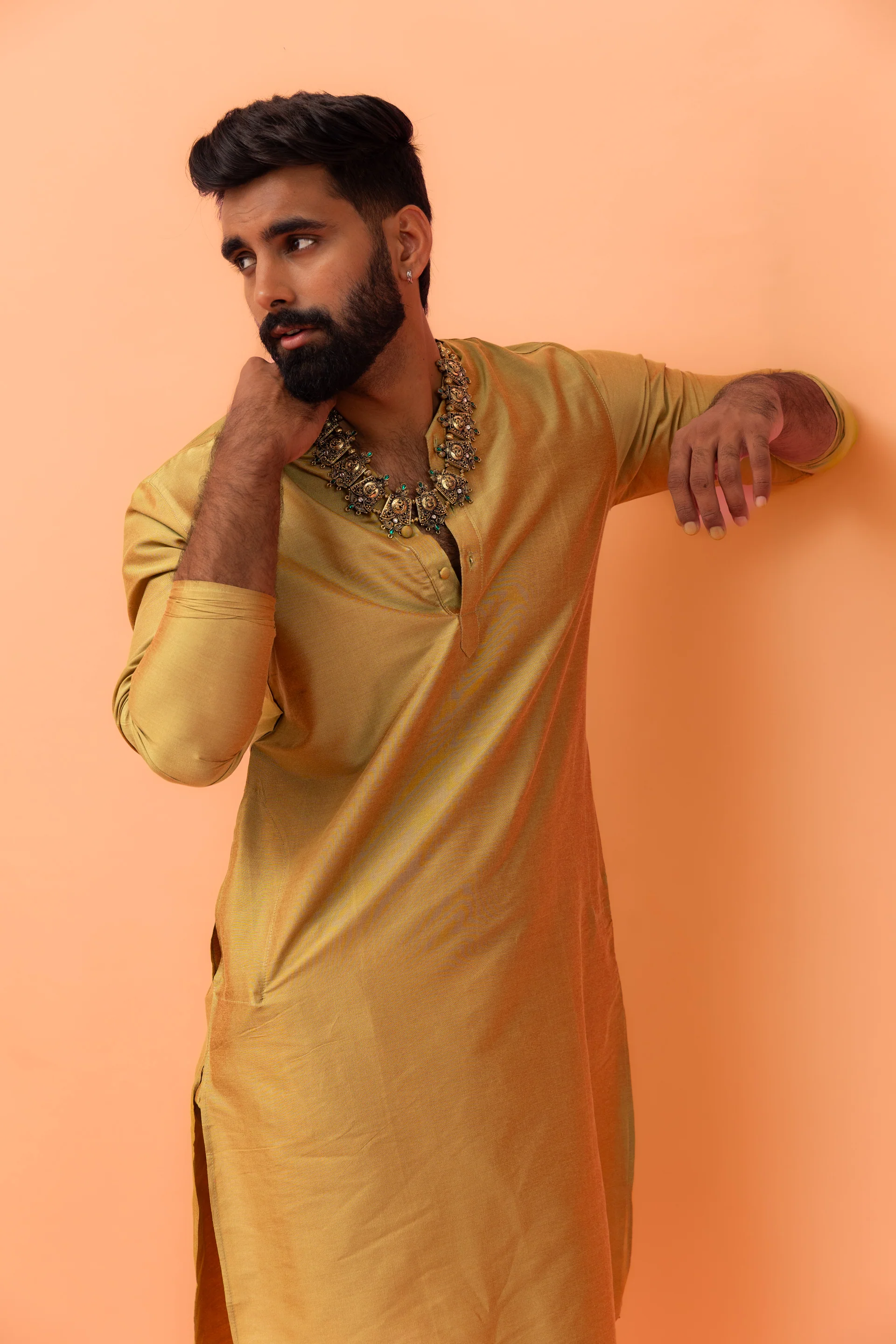 Men Green Solid Kurta Churidar Set - Image 7