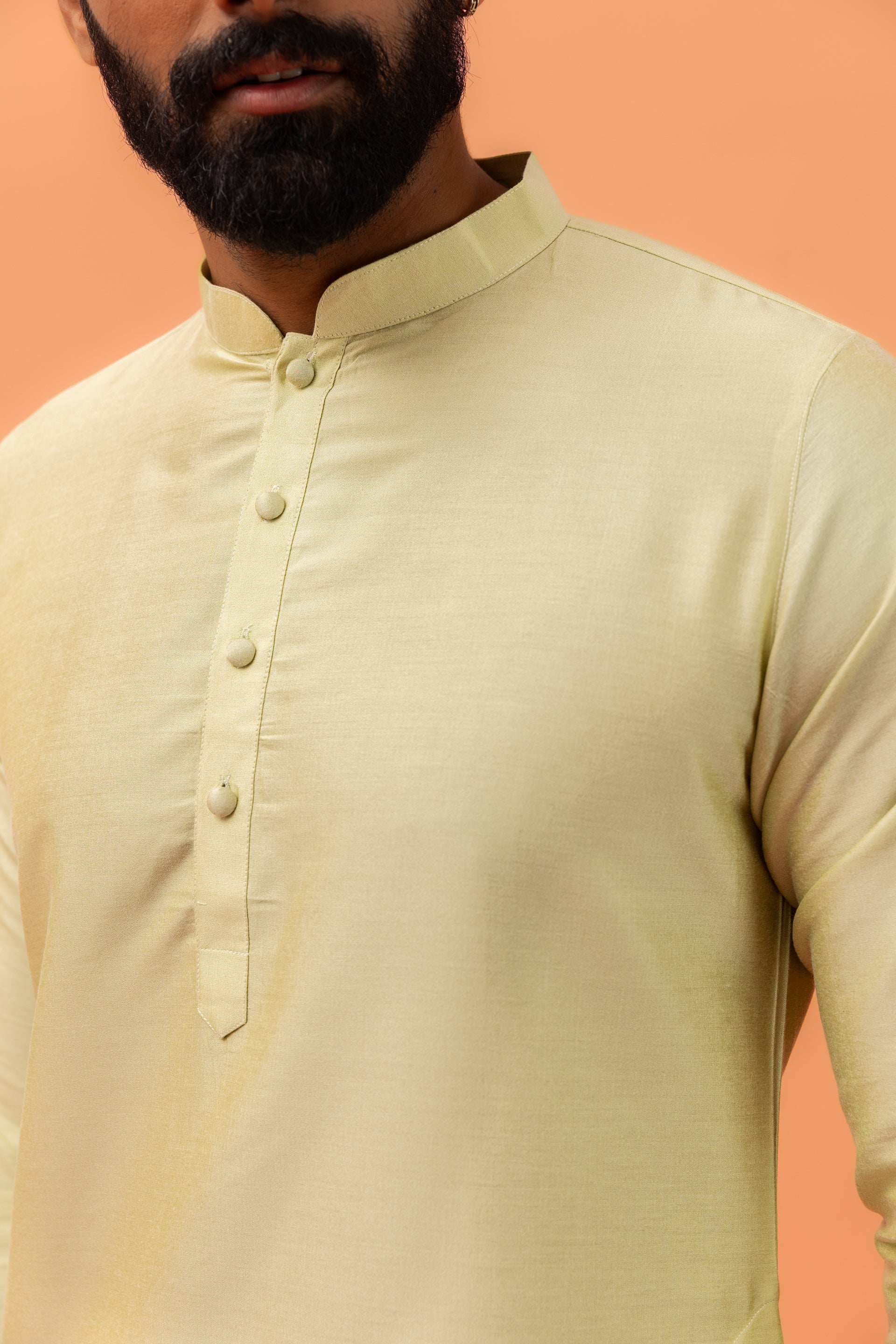 Light Yellow Silk Blend Kurta Churidar Set - Image 5