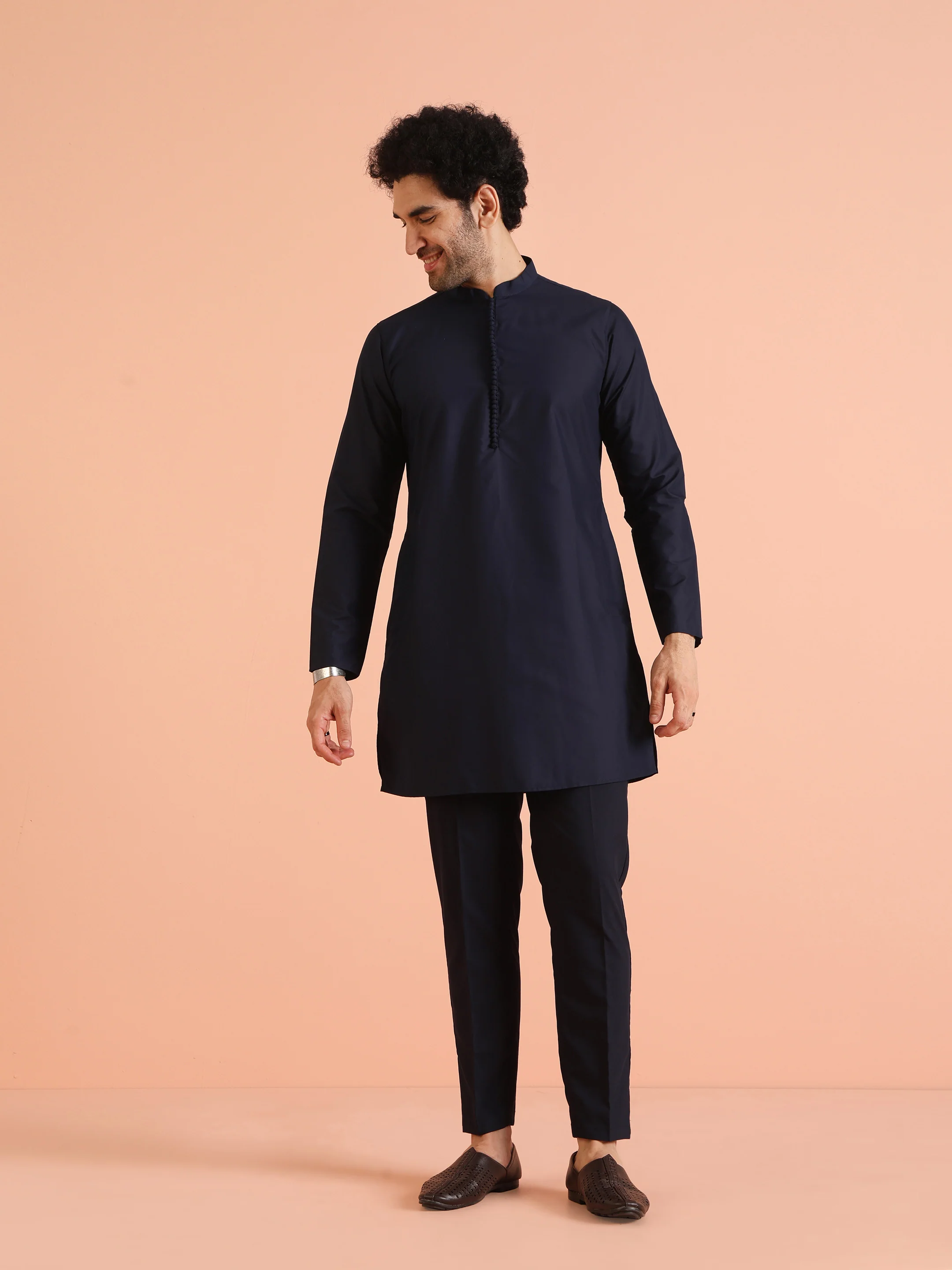 Blue Silk Woven Floral Nehru Jacket Kurta Set - Image 7