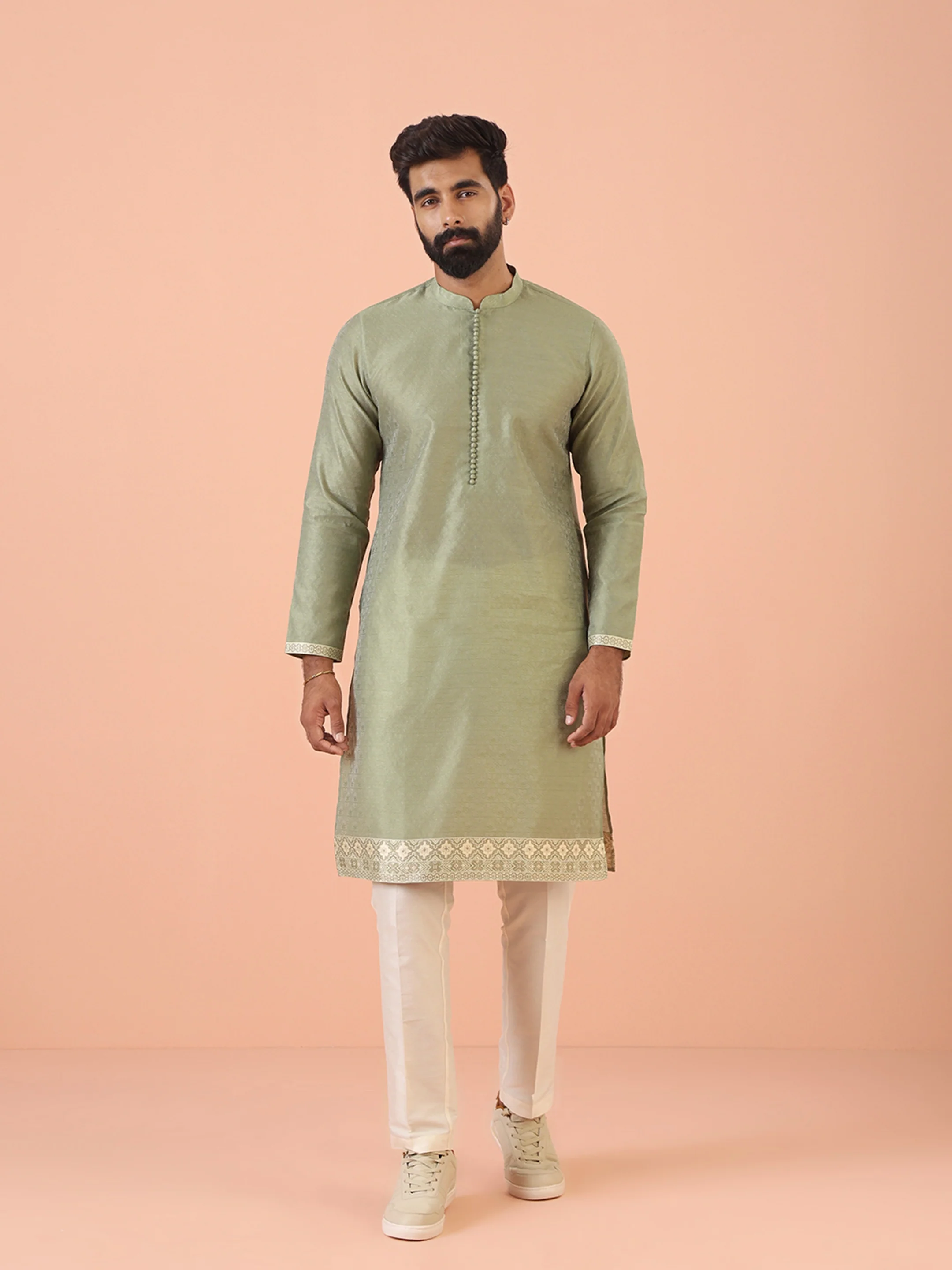 Sage Green Silk Blend Front Open Textured Jacket Set - Image 5
