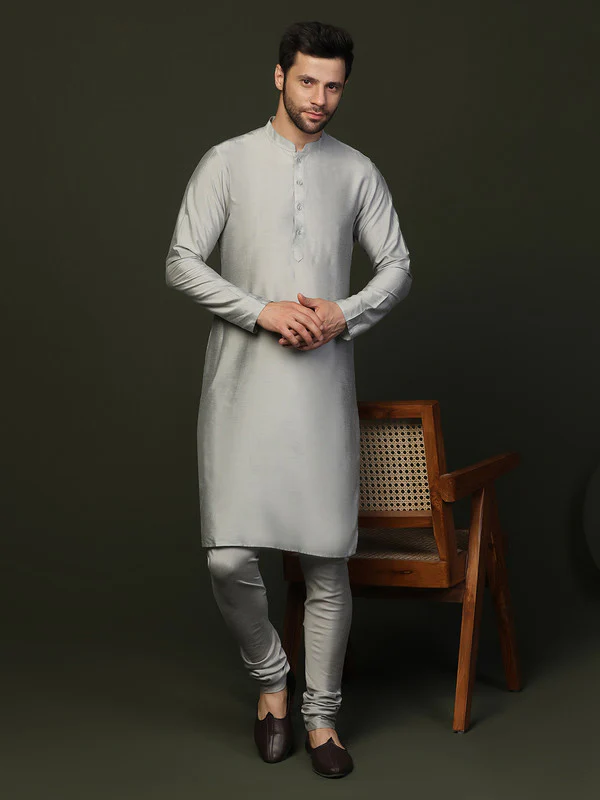 Grey Art Silk Solid Churidar - Image 6