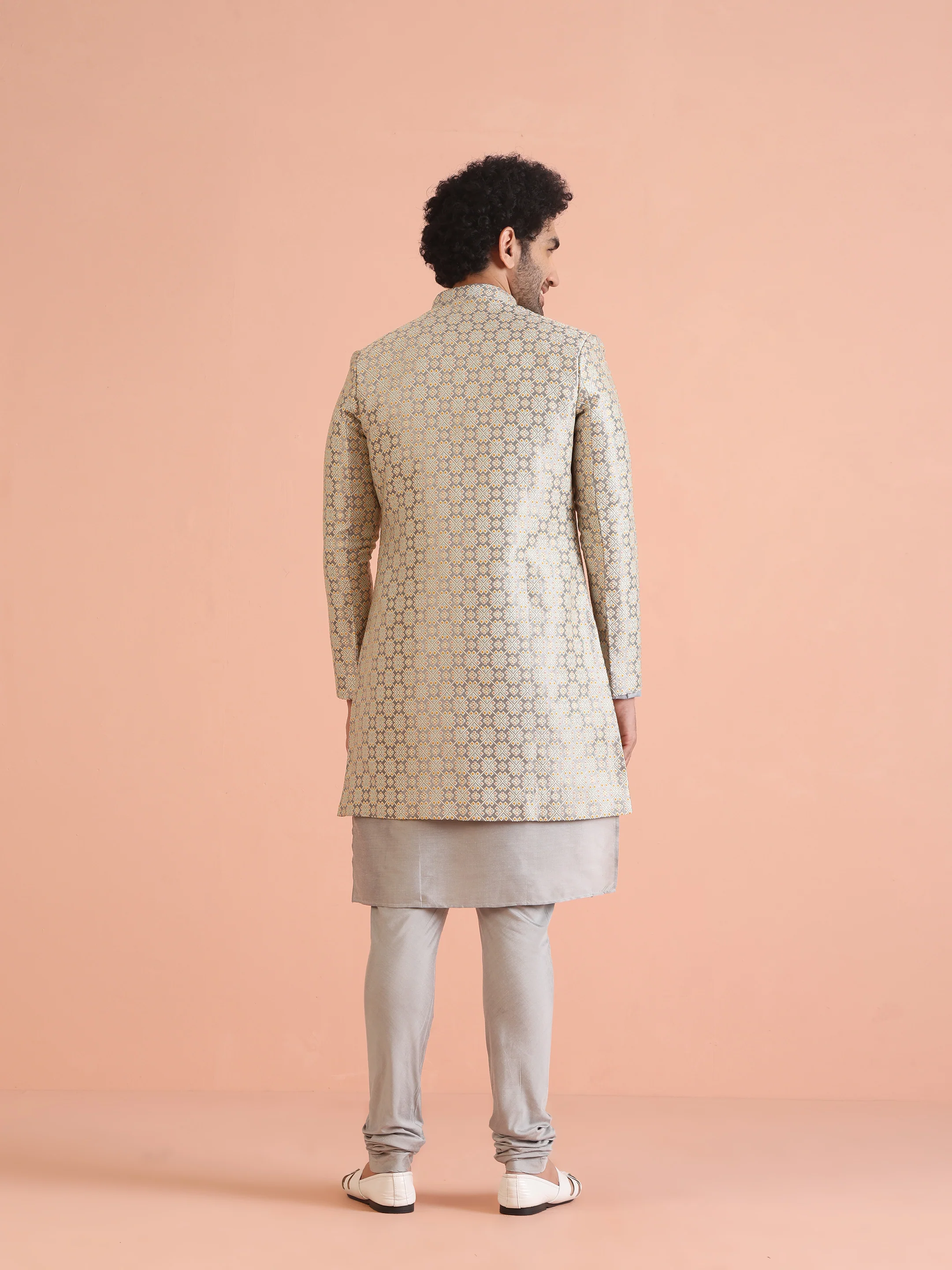 Beige Art Silk Embroidered Sherwani Achkan Set - Image 4