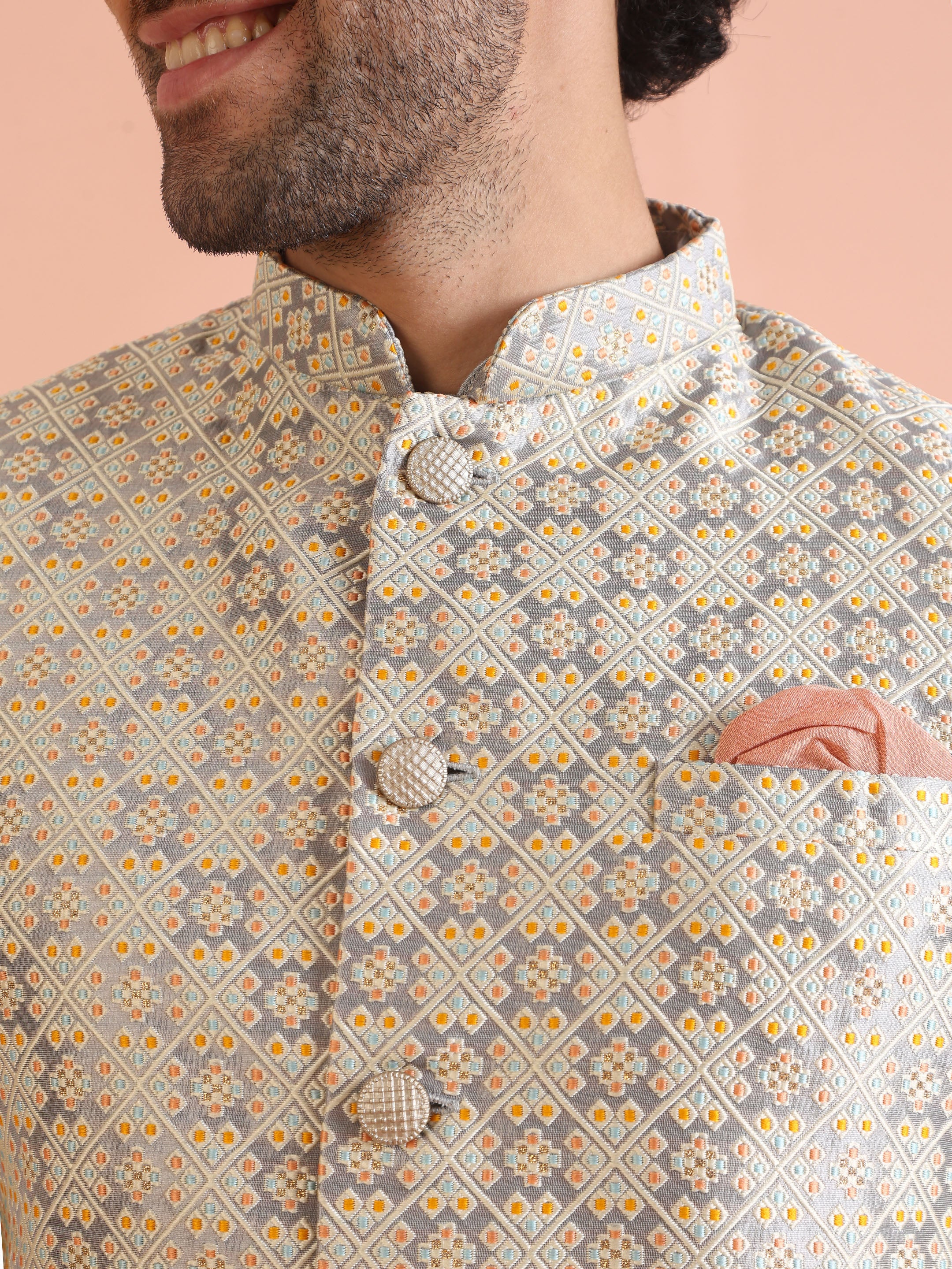 Beige Art Silk Embroidered Sherwani Achkan Set - Image 5