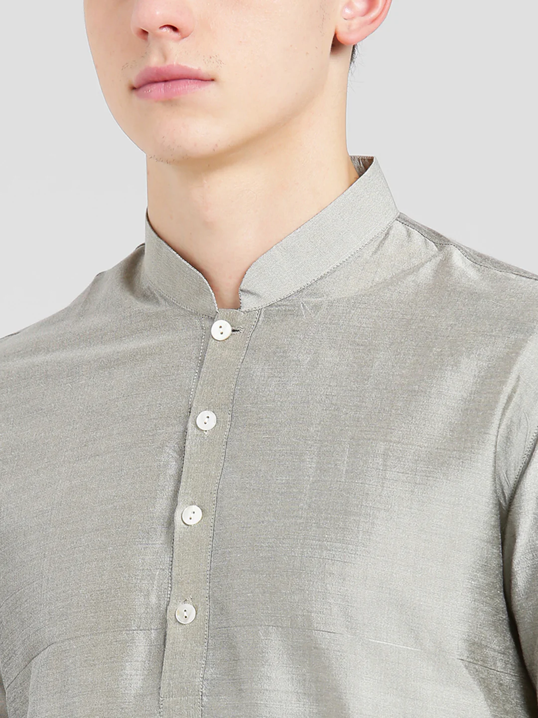 Men Grey Kurta Churidar Set - Image 5