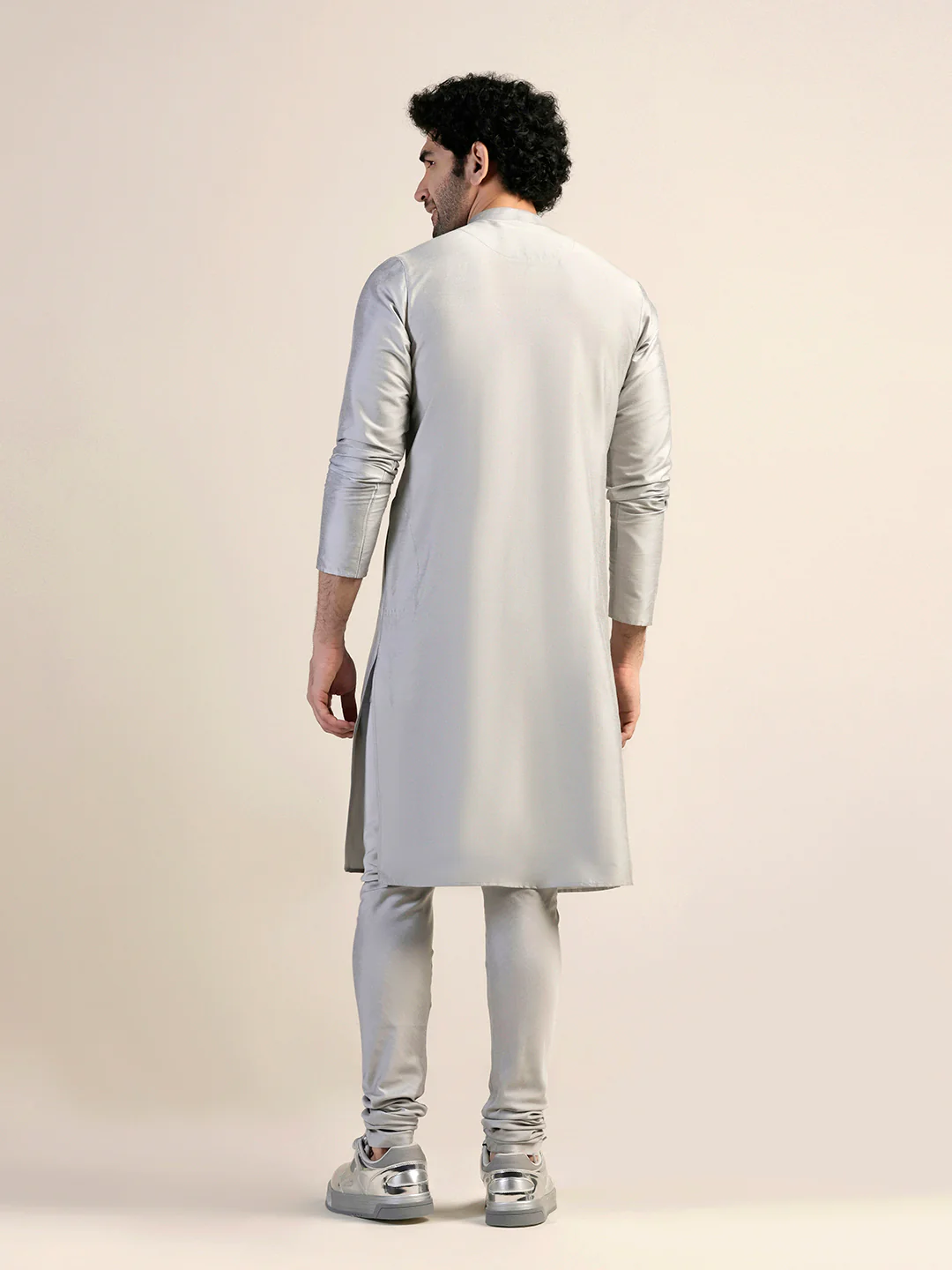 Men Grey Kurta Churidar Set - Image 4