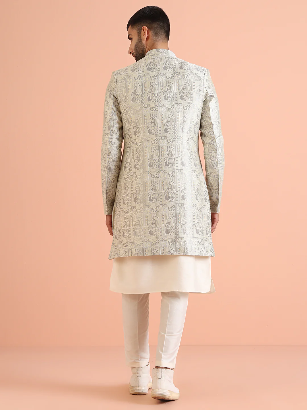 Men Grey Kurta Indowestern Trouser Set - Image 4