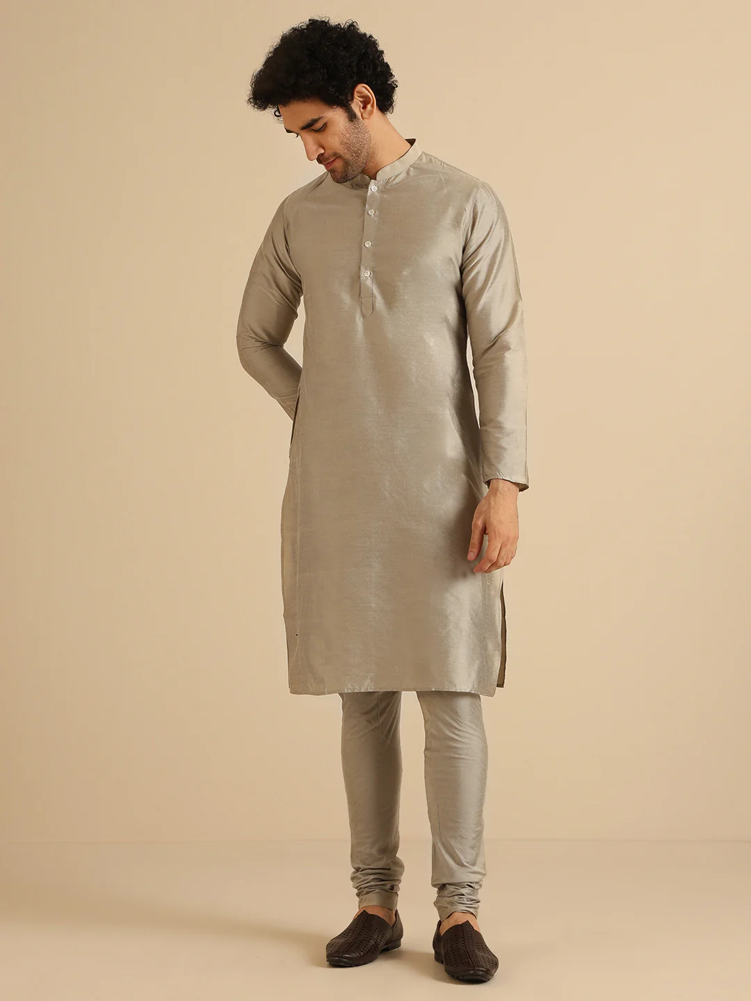 Grey Jacquard Nehru Jacket Kurta Set - Image 5