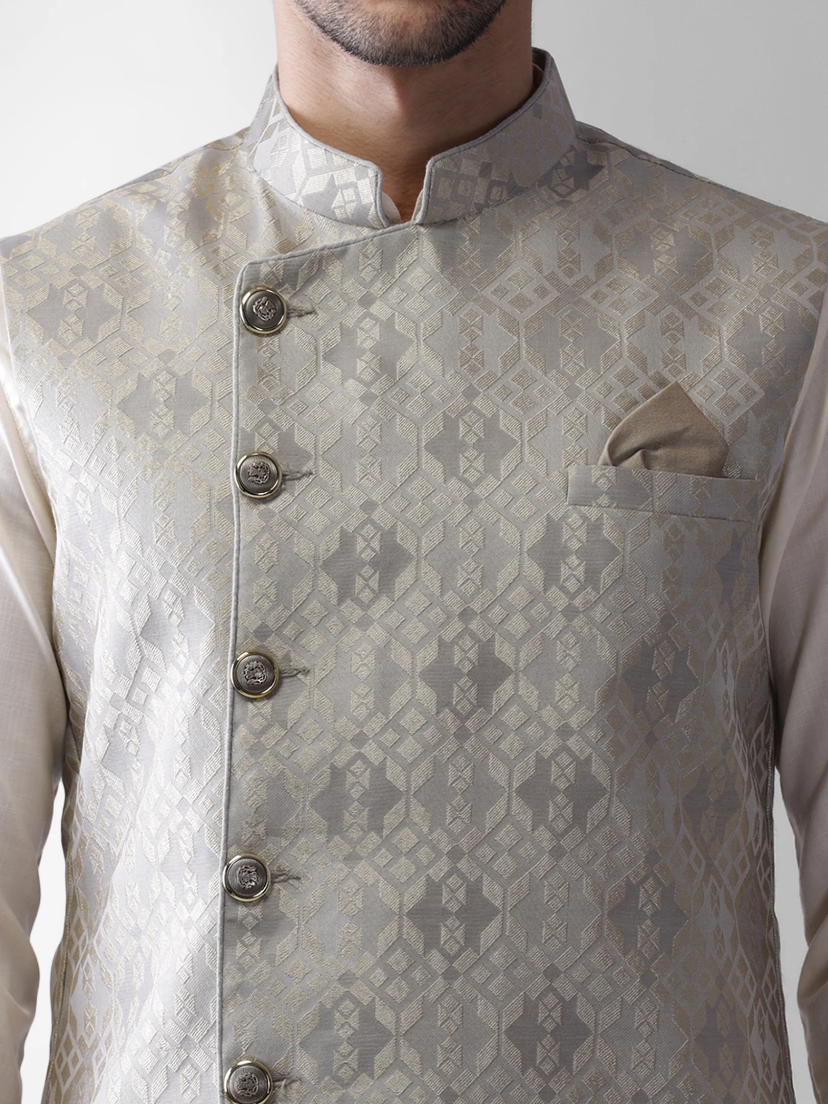 Kisah Men Grey Kurta Jacket Dhoti  Set - Image 6