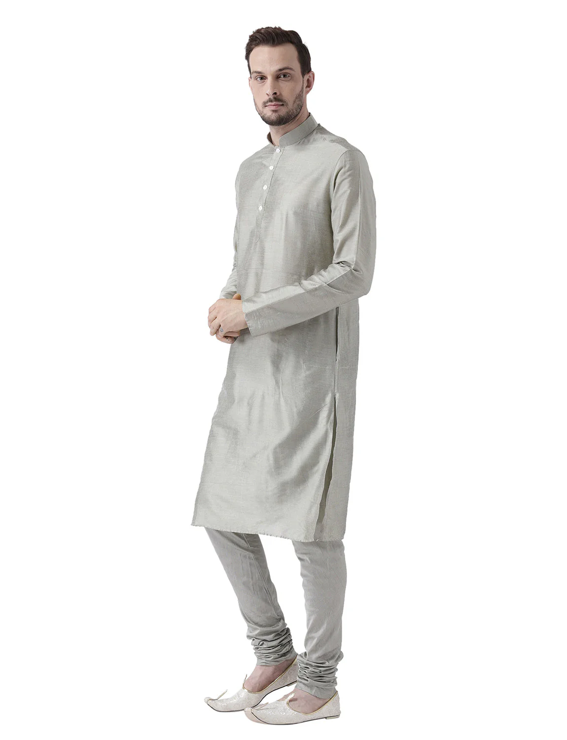 Silver Grey Solid Plain Kurta - Image 2