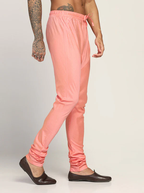 Peach Silk Blend Solid Drawstring Churidar - Image 2