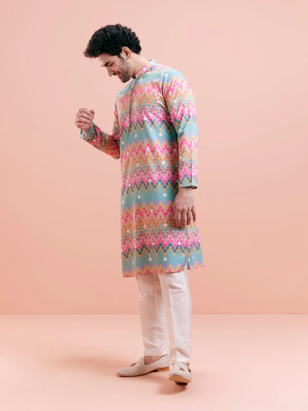 Multicolor Zigzag Kurta Trouser Set - Image 4