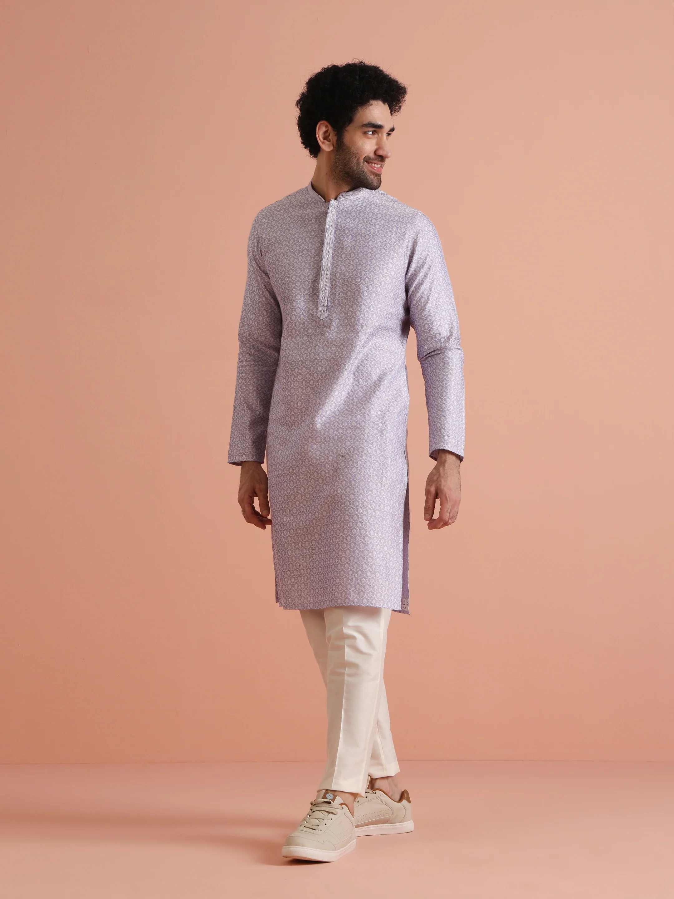 Lavender Printed Silk Blend Kurta - Image 2