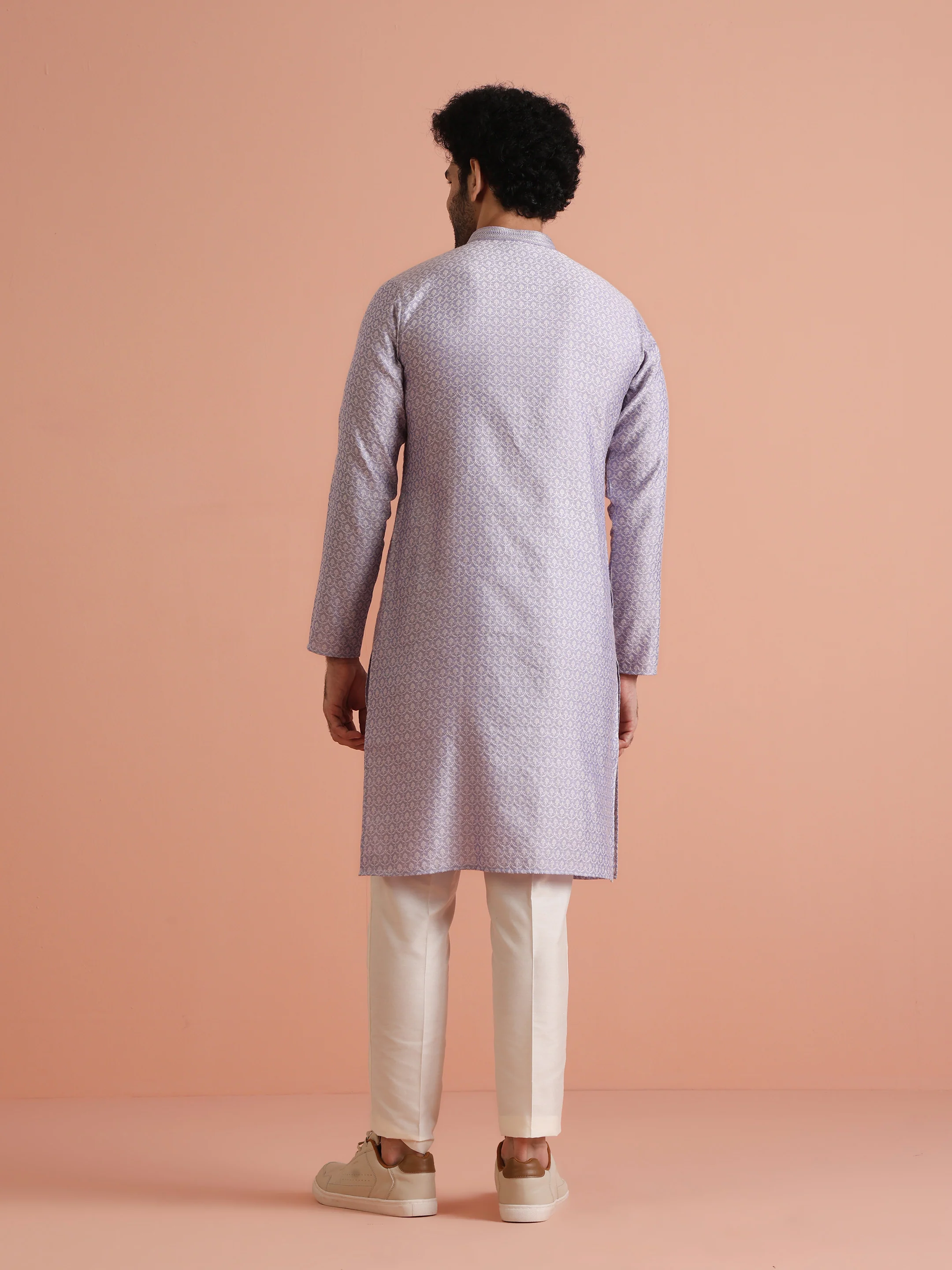 Lavender Printed Silk Blend Kurta - Image 4