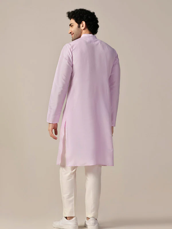 Pink Silk Metallic Embellished Long Kurta - Image 4