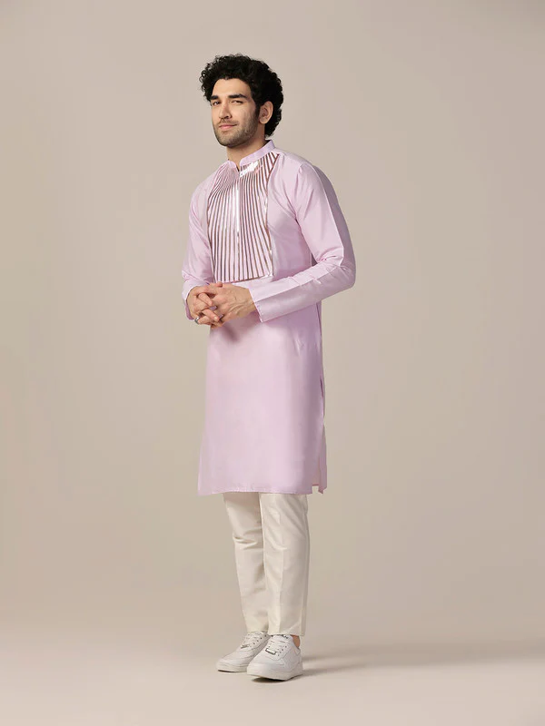 Men Lavender Kurta Trouser Set - Image 4