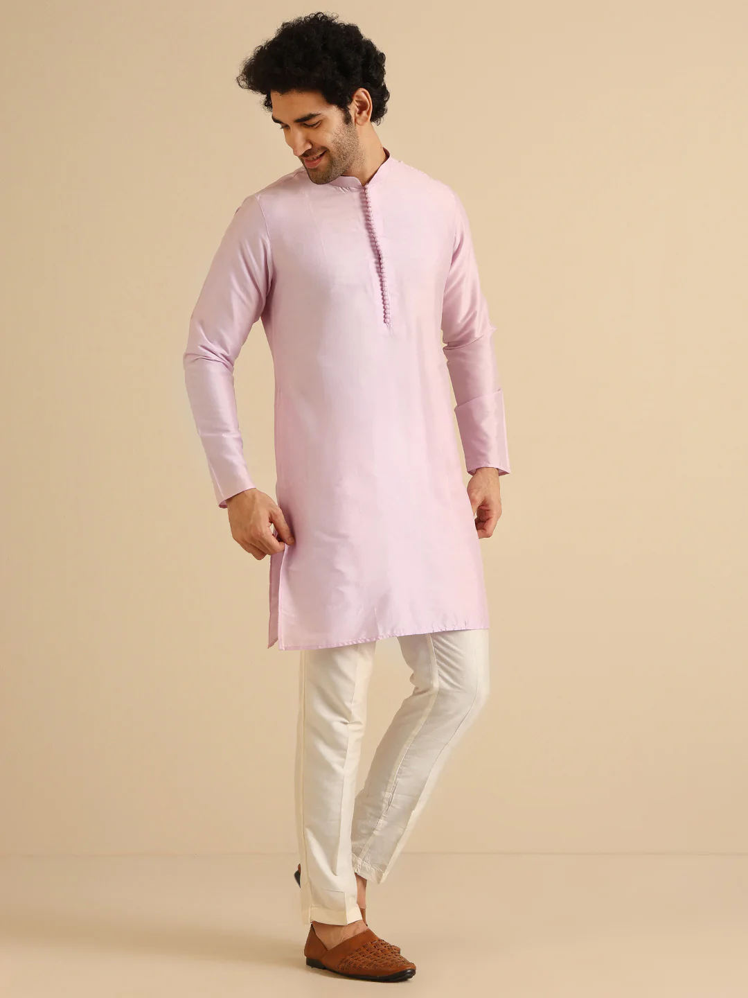 Men Lavender Kurta Trouser Set - Image 2