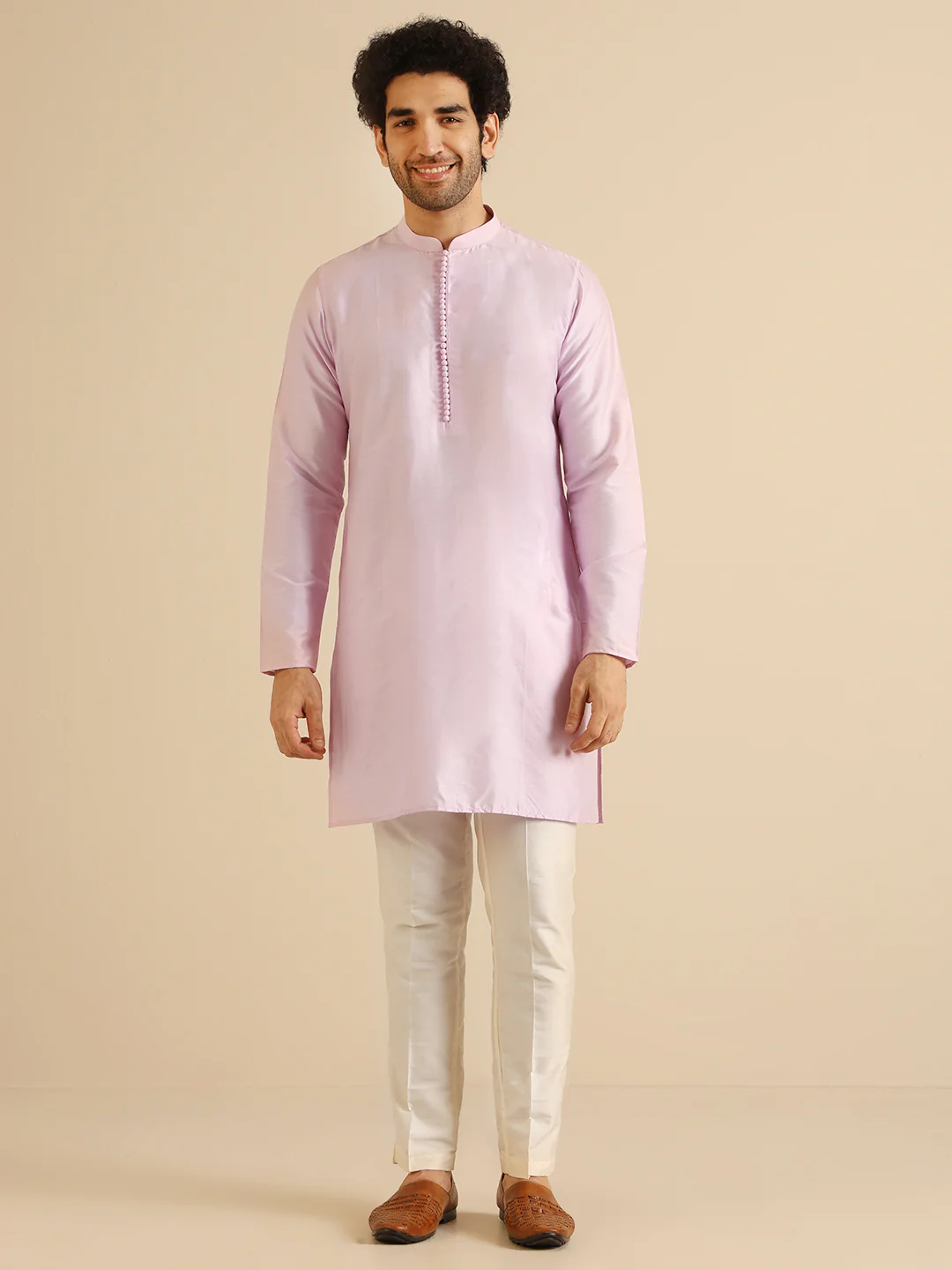 Lilac Silk Blend Textured Jacket Kurta Trouser Set - Image 5
