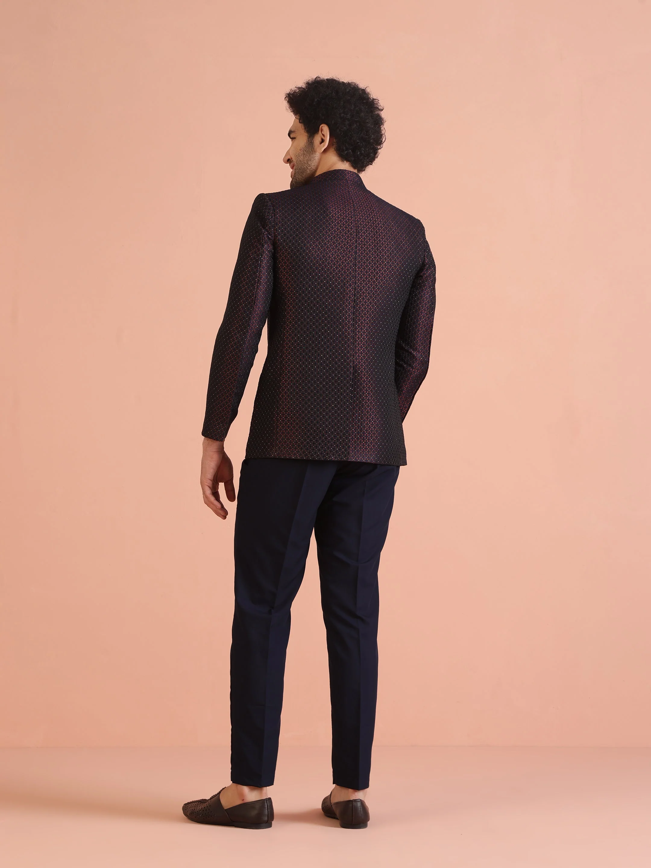 Maroon Silk Blend Textured Jodhpuri Bandhgala - Image 13