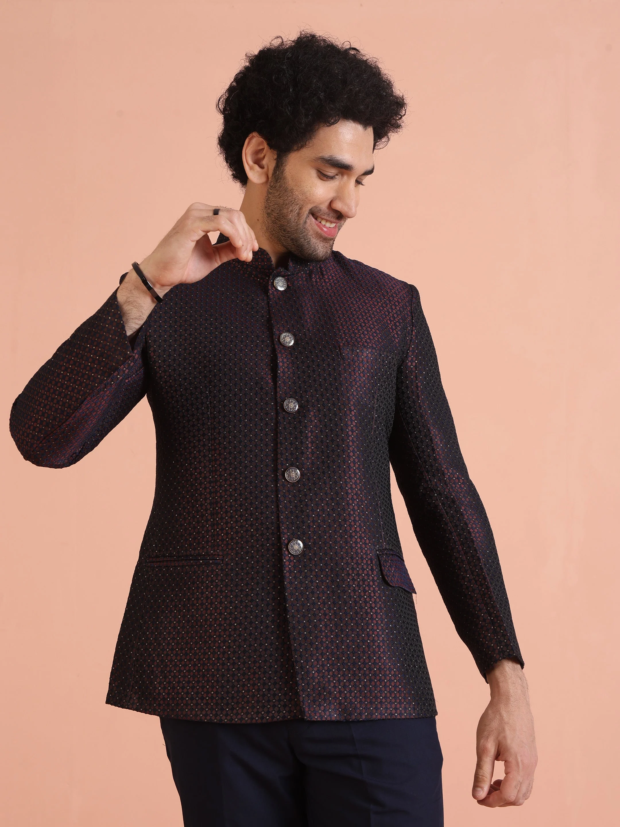 Maroon Silk Blend Textured Jodhpuri Bandhgala - Image 17