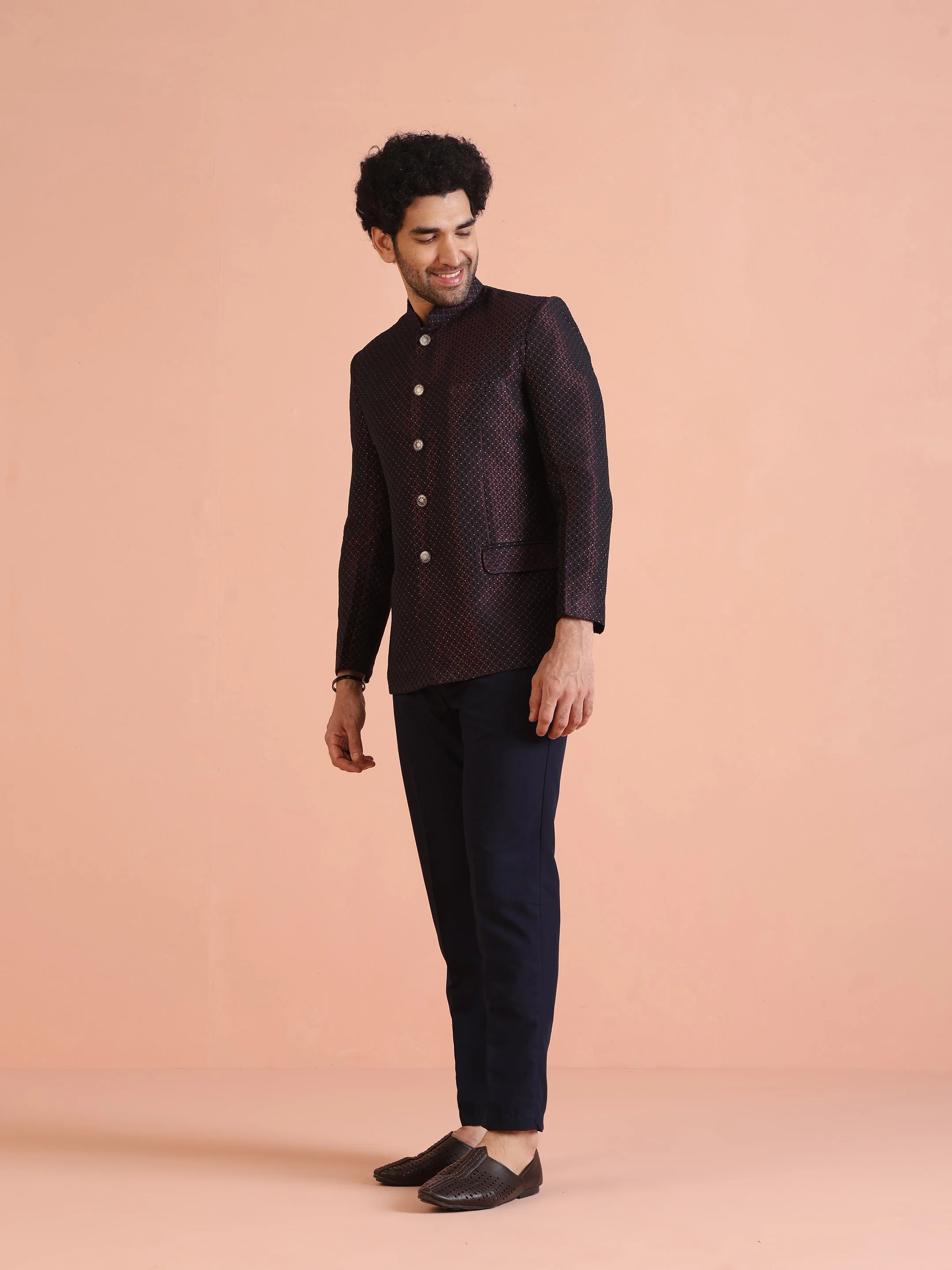 Maroon Silk Blend Textured Jodhpuri Bandhgala - Image 19