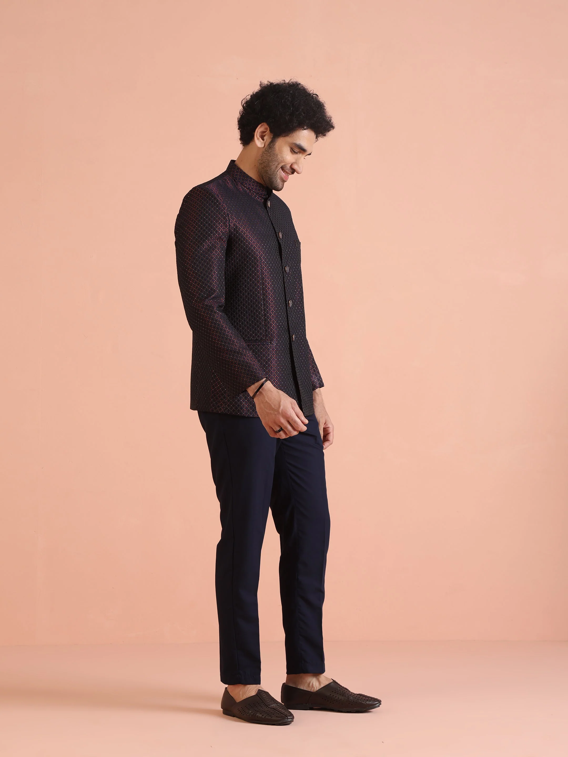 Maroon Silk Blend Textured Jodhpuri Bandhgala - Image 20