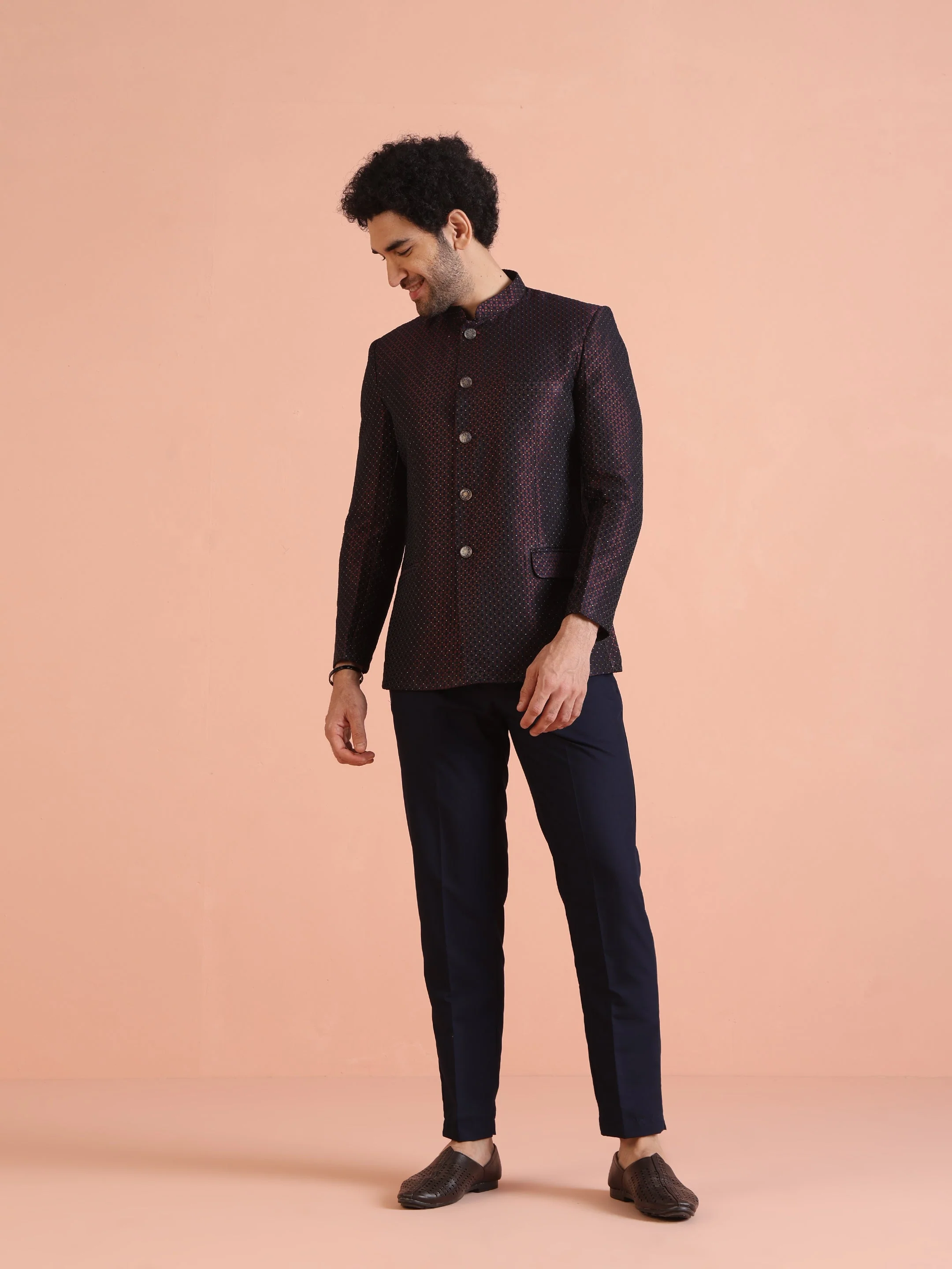 Maroon Silk Blend Textured Jodhpuri Bandhgala - Image 24